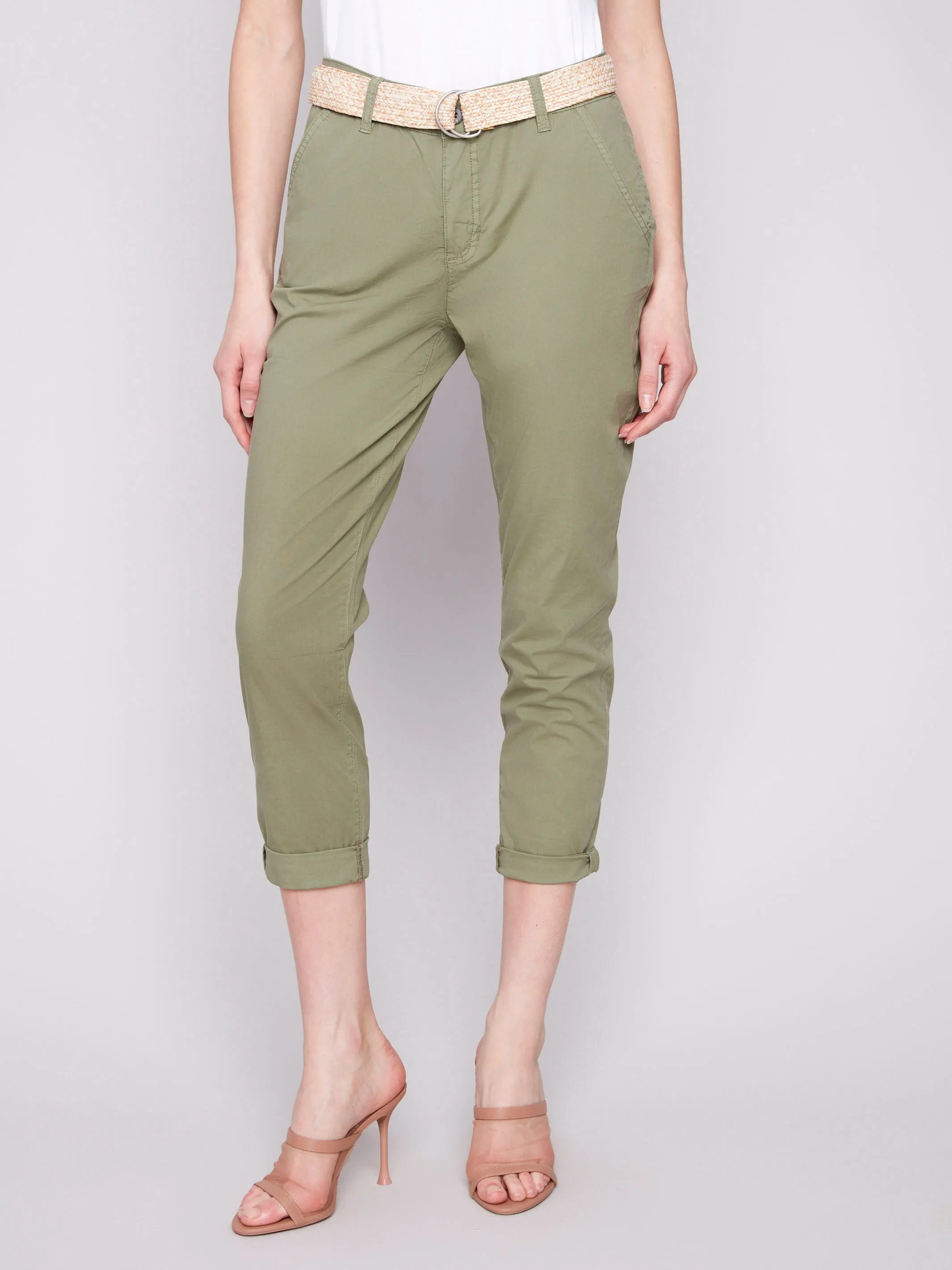 Slim Fit Pants with Belt - Celadon sold by Charlie B product image thumbnail 4