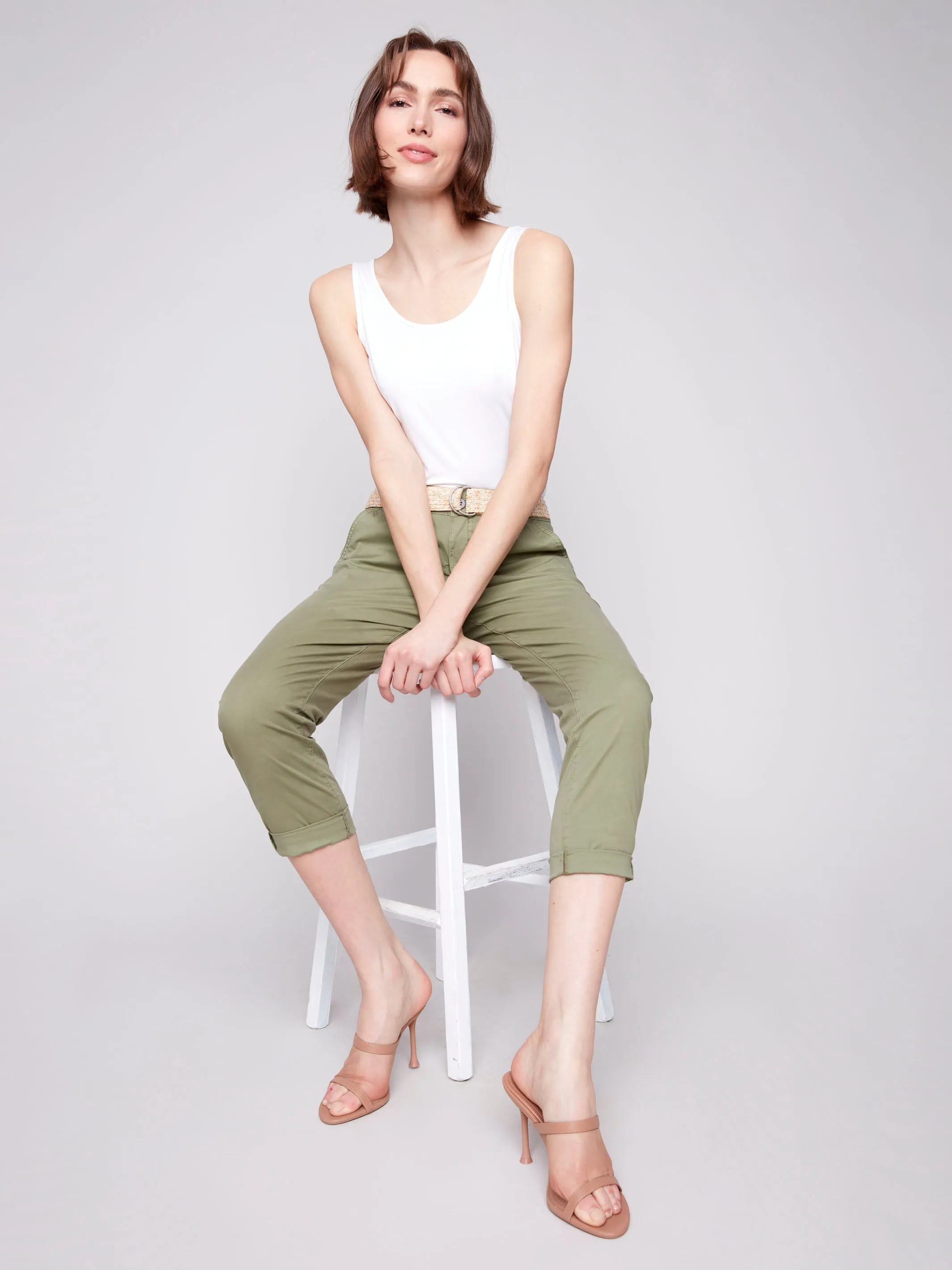 Slim Fit Pants with Belt - Celadon sold by Charlie B product image thumbnail 2