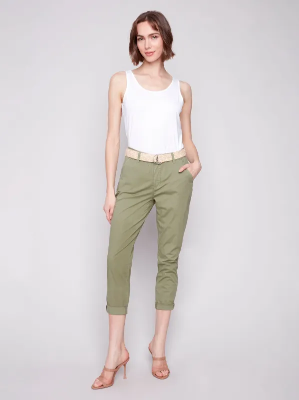Slim Fit Pants with Belt - Celadon sold by Charlie B