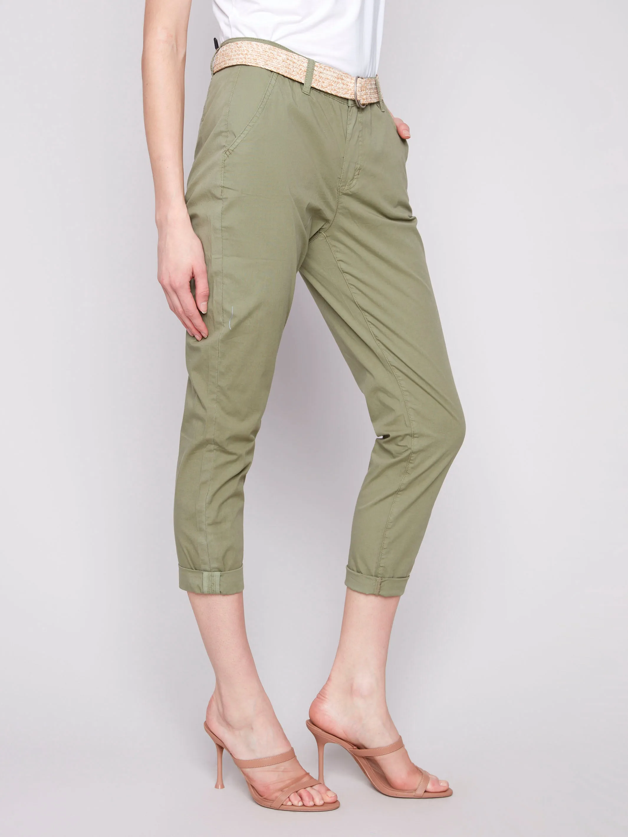 Slim Fit Pants with Belt - Celadon sold by Charlie B product image thumbnail 5