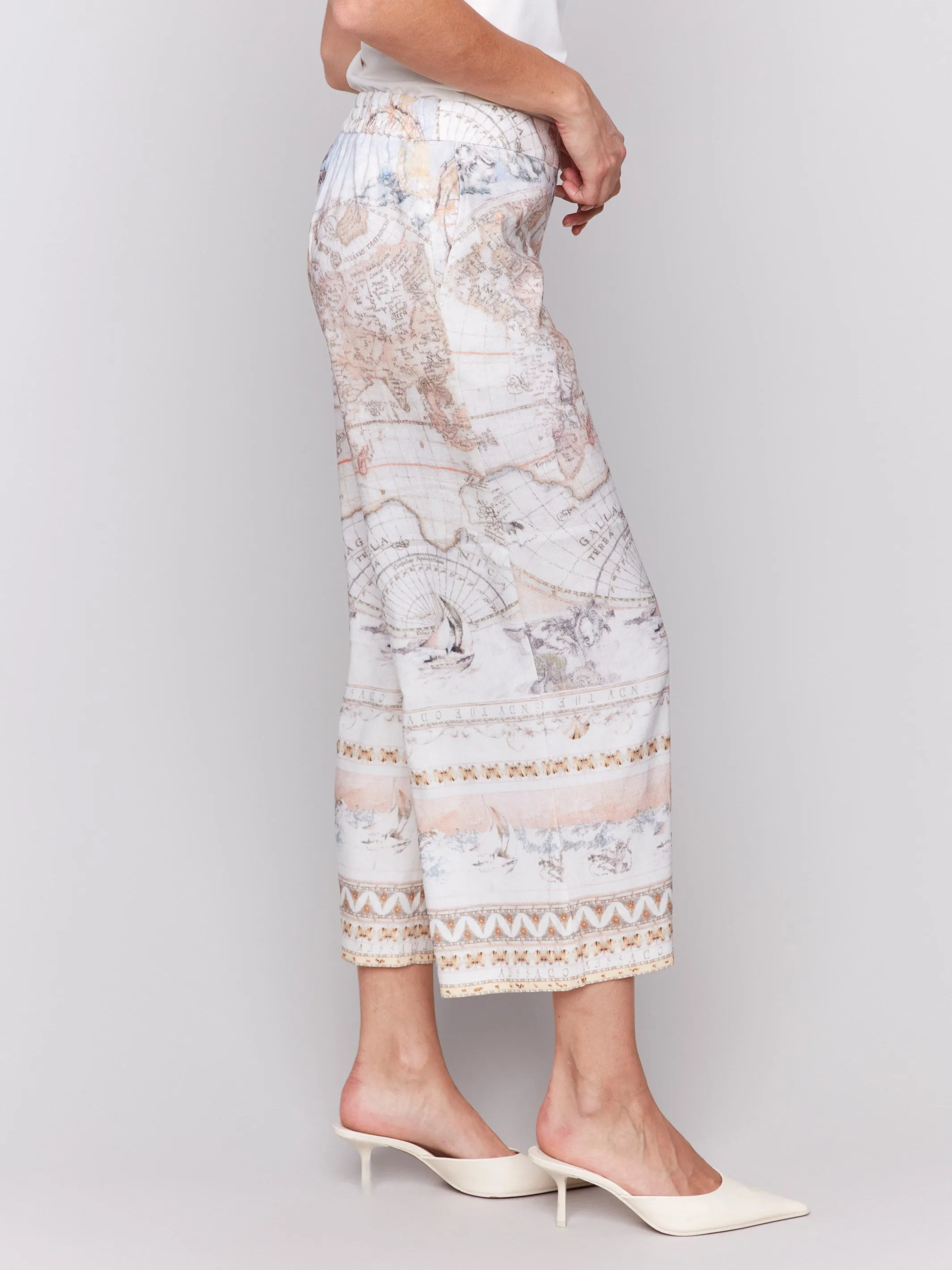 Printed Linen Blend Cropped Pull-On Pants - Atlas sold by Charlie B product image thumbnail 3