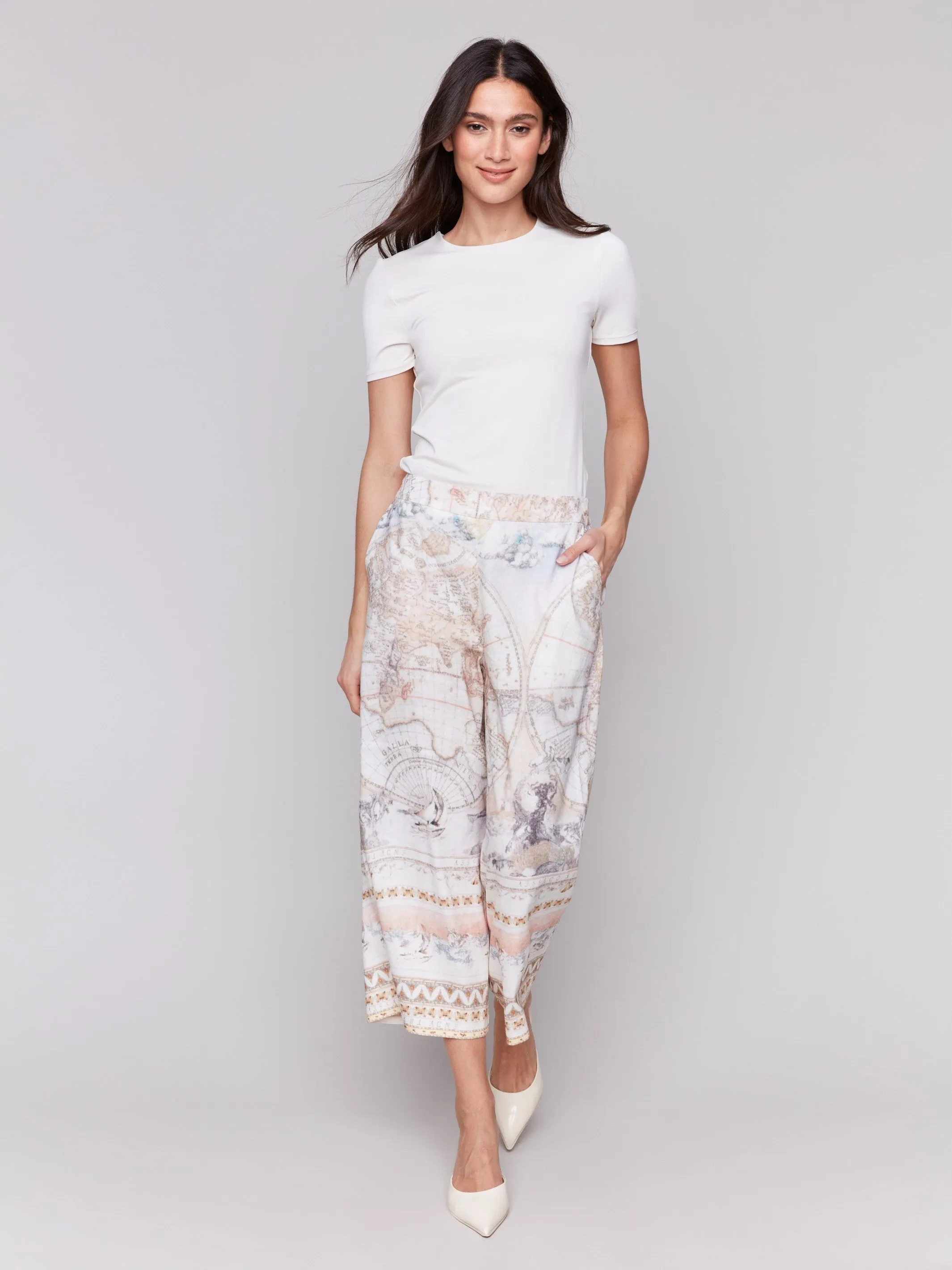 Printed Linen Blend Cropped Pull-On Pants - Atlas sold by Charlie B product image thumbnail 5