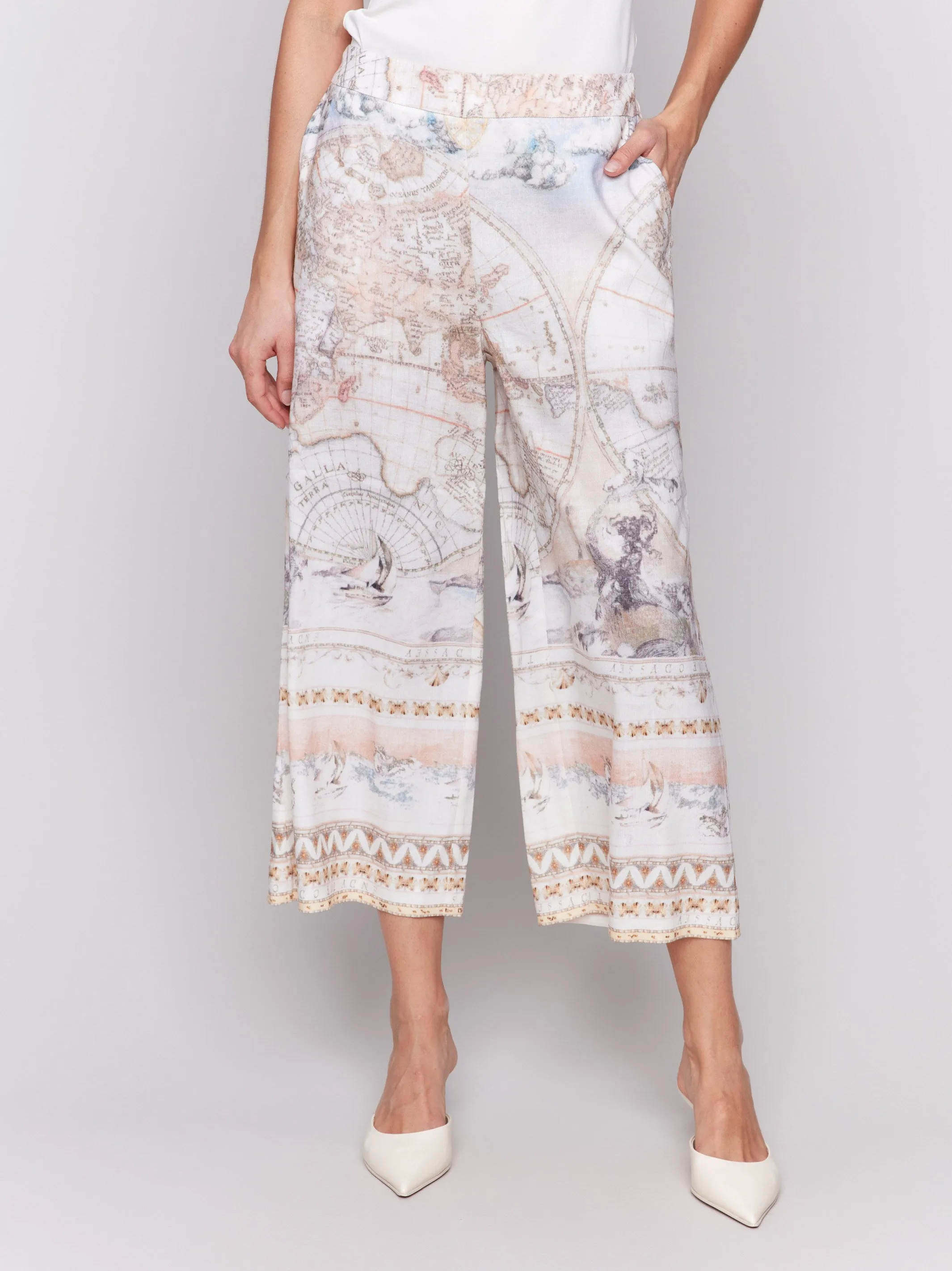Printed Linen Blend Cropped Pull-On Pants - Atlas sold by Charlie B product image thumbnail 2