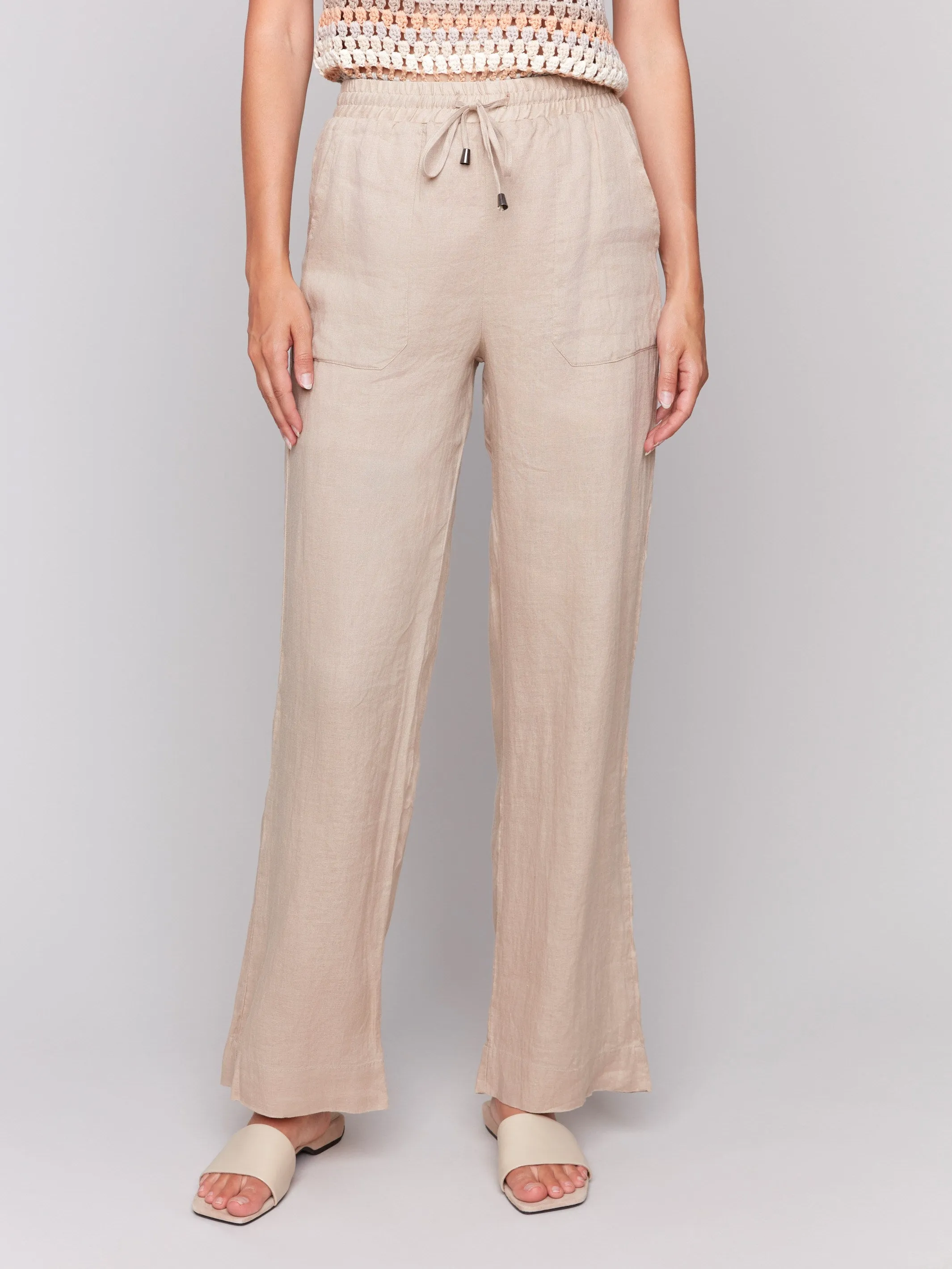 Pull-On Linen Blend Wide Leg Pants - Biscuit sold by Charlie B product image thumbnail 2