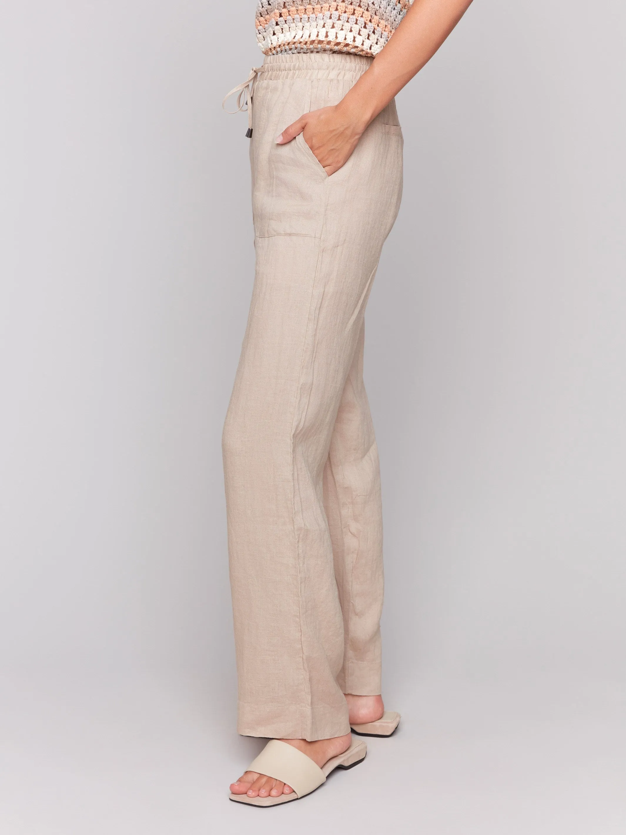 Pull-On Linen Blend Wide Leg Pants - Biscuit sold by Charlie B product image thumbnail 3
