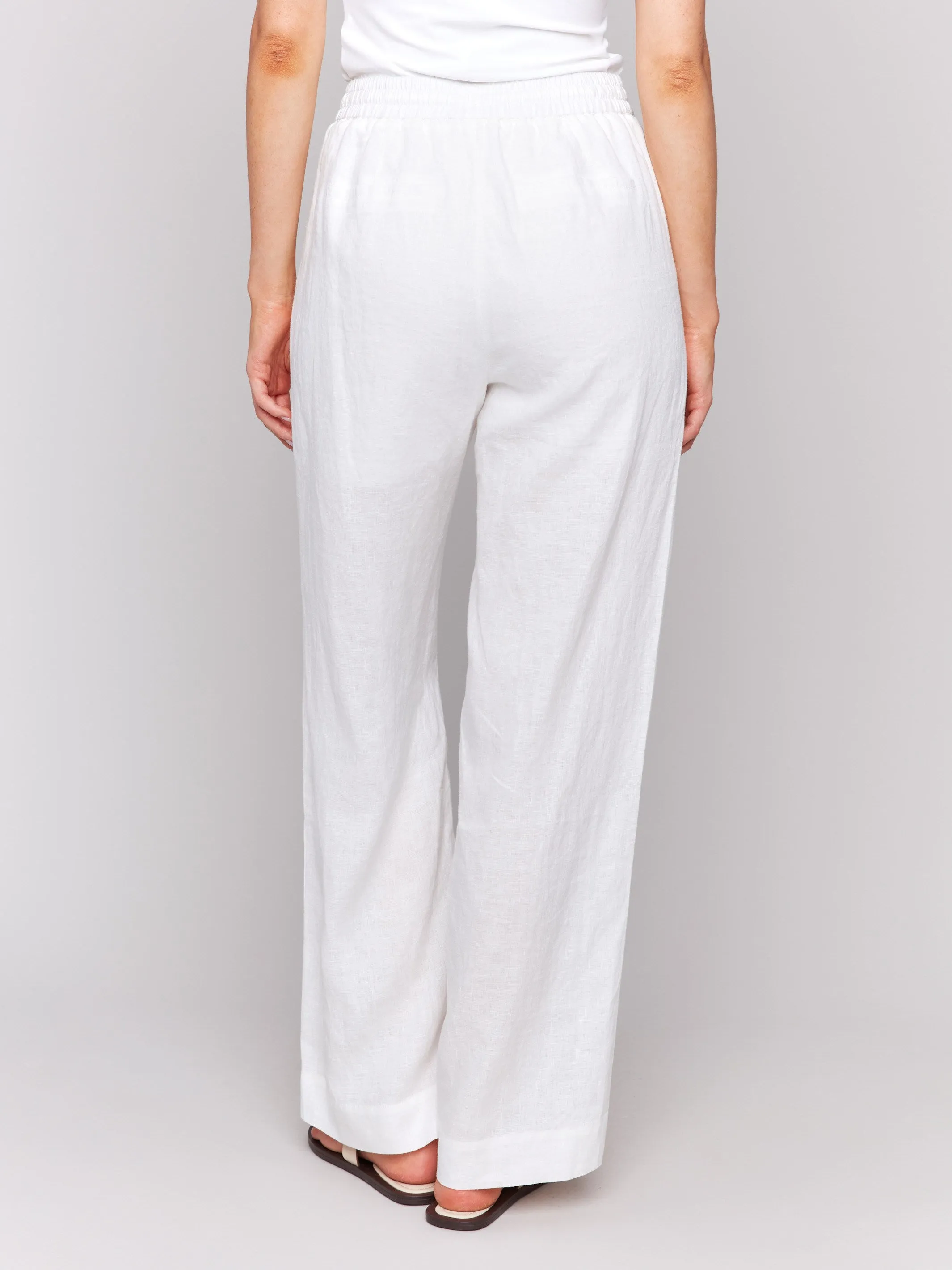 Pull-On Linen Blend Wide Leg Pants - White sold by Charlie B product image thumbnail 4