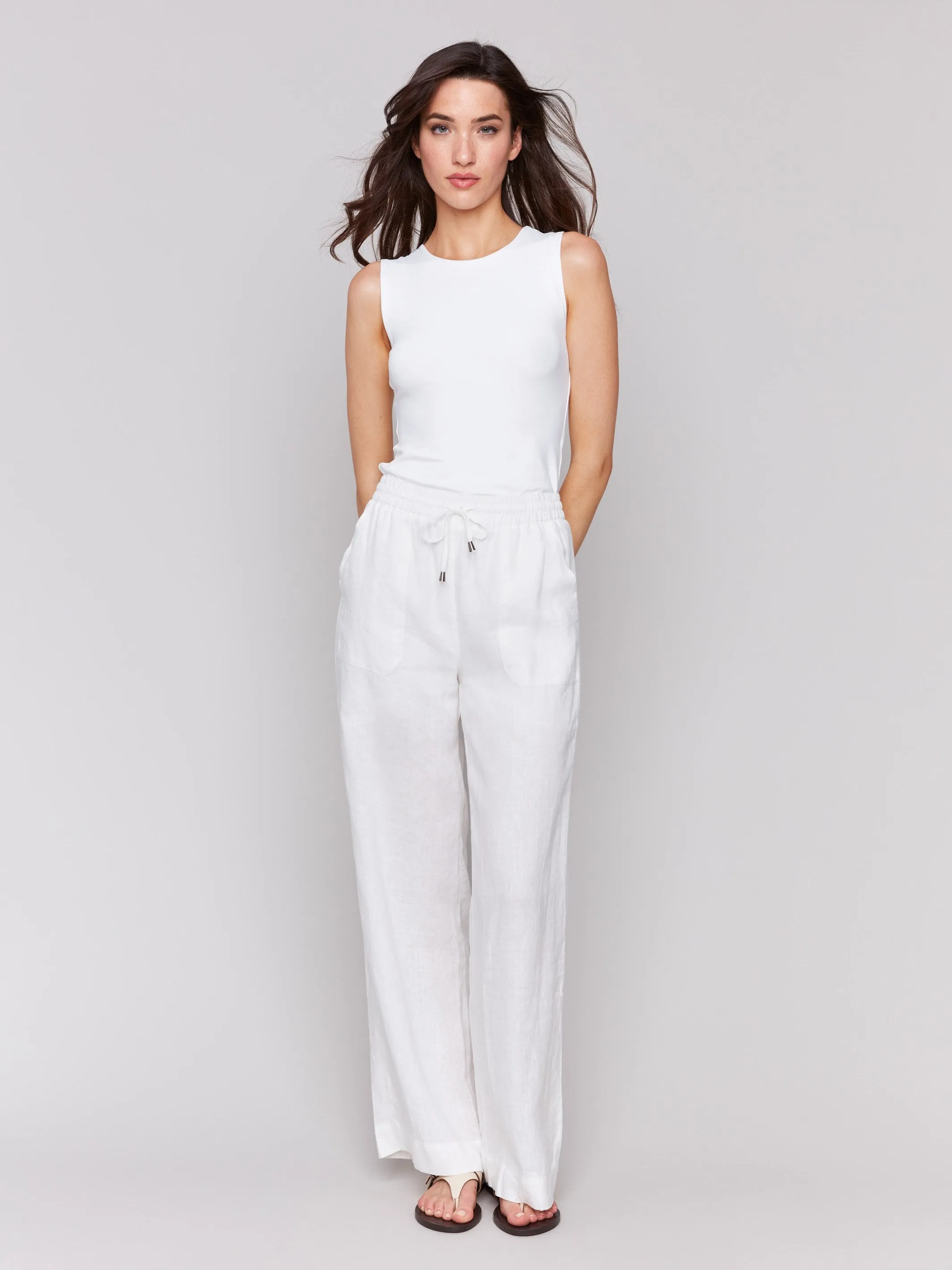 Pull-On Linen Blend Wide Leg Pants - White sold by Charlie B product image thumbnail 5