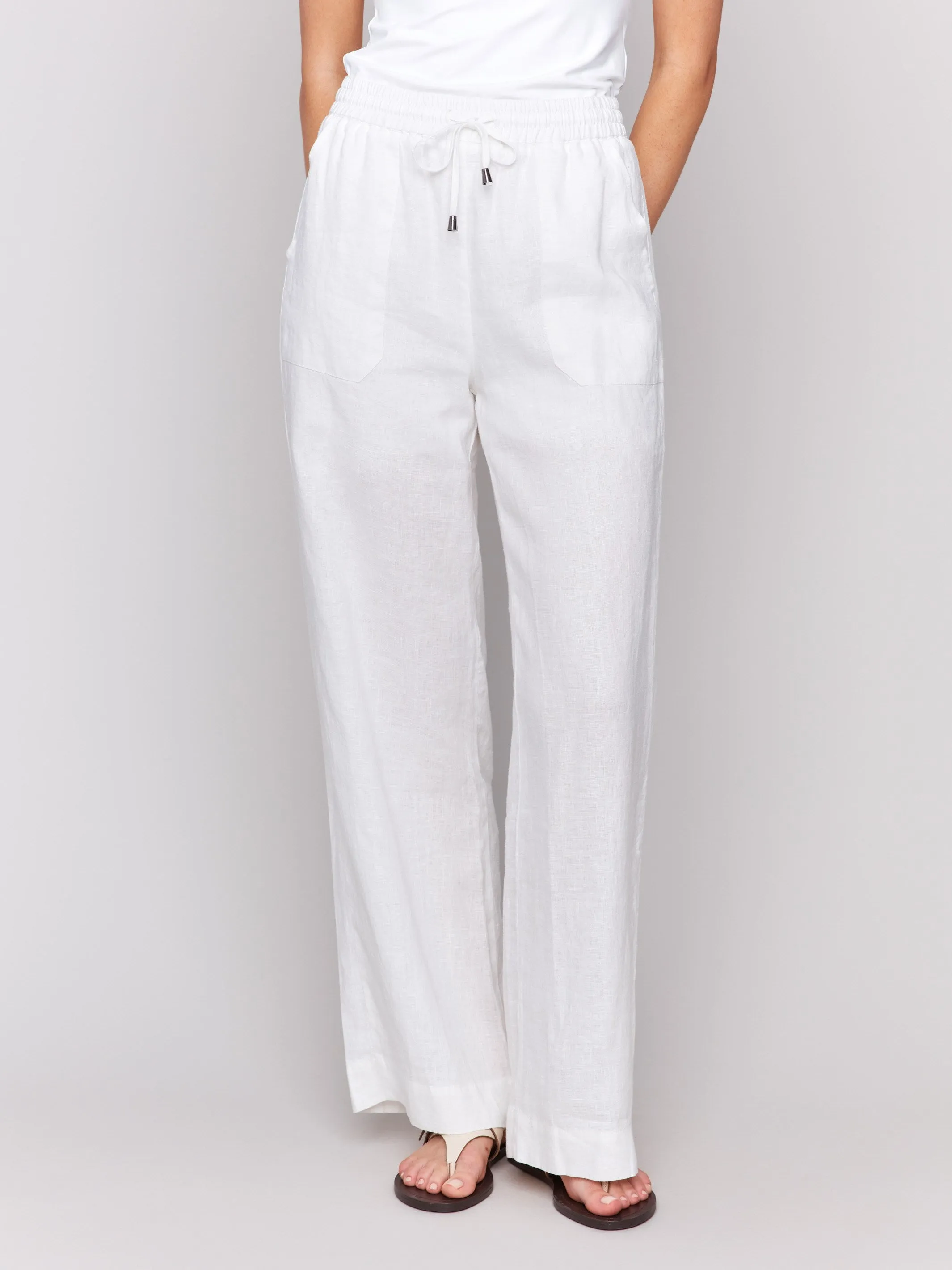 Pull-On Linen Blend Wide Leg Pants - White sold by Charlie B product image thumbnail 2