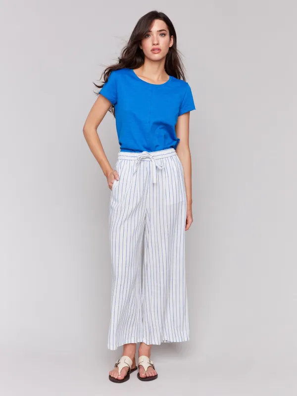 Pull-On Striped Linen Blend Pants - Coastal sold by Charlie B