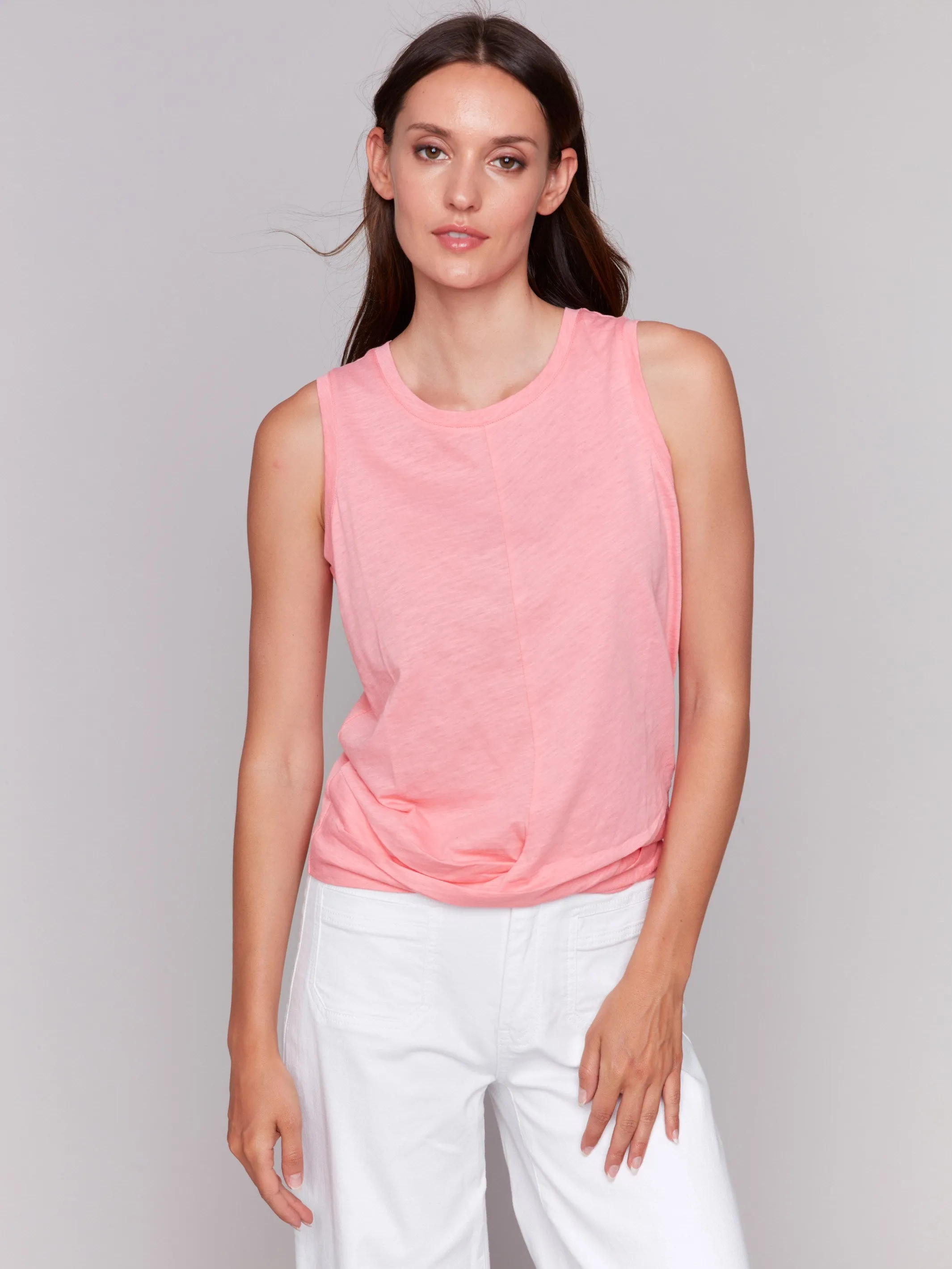 Organic Cotton Slub Tank Top with Knot Detail - Watermelon sold by Charlie B