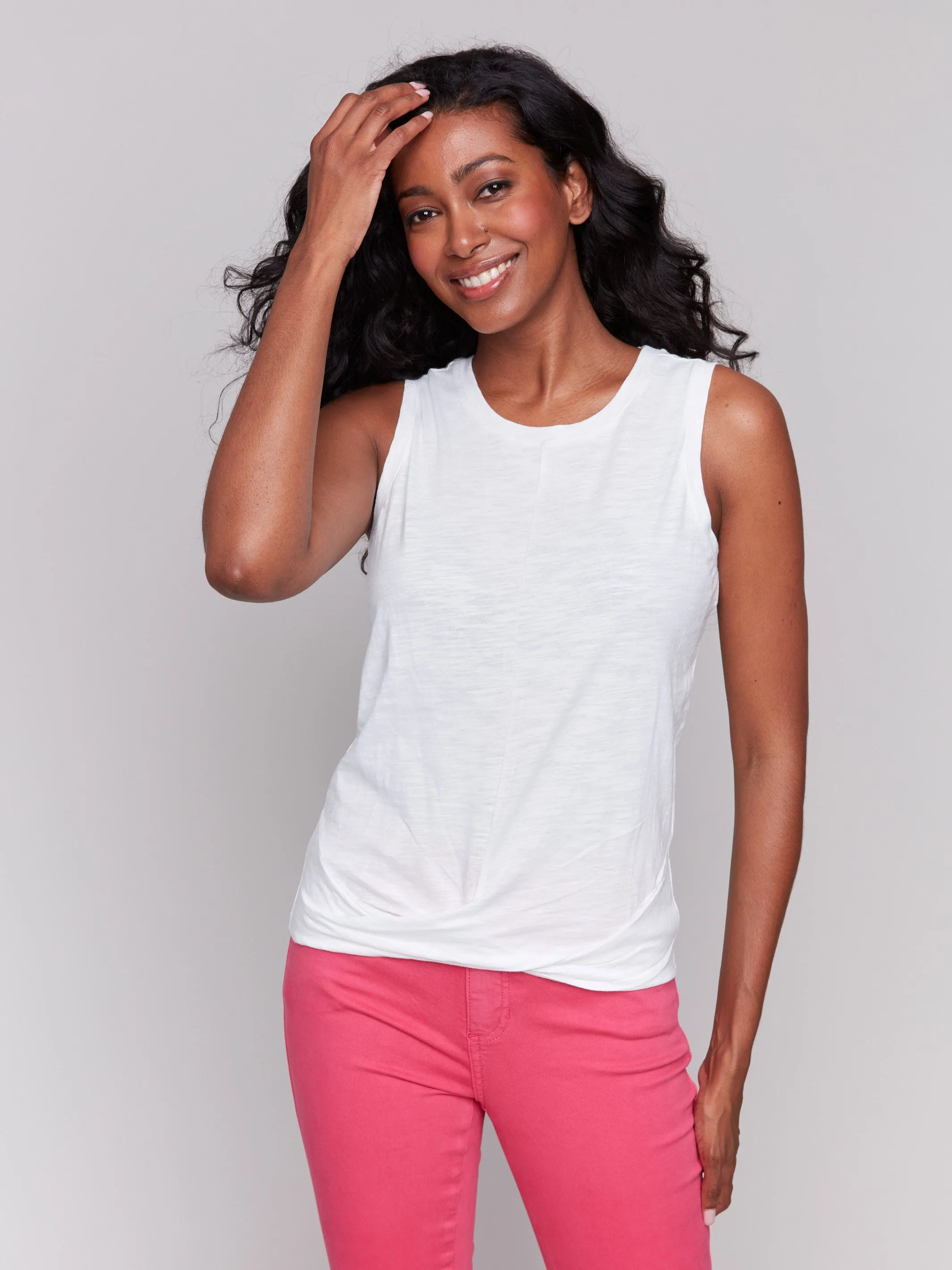 Organic Cotton Slub Tank Top with Knot Detail - White sold by Charlie B