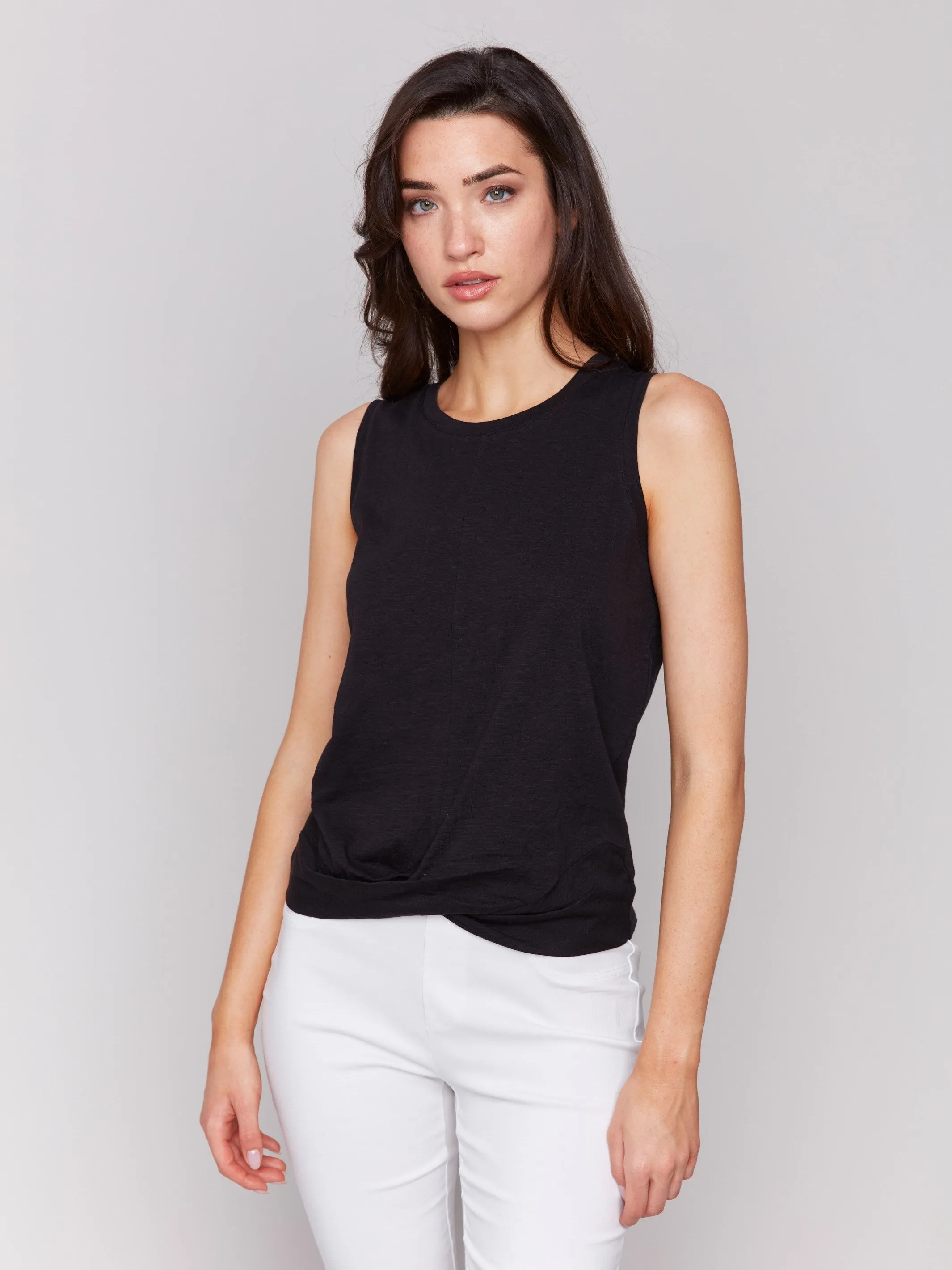Organic Cotton Slub Tank Top with Knot Detail - Black sold by Charlie B