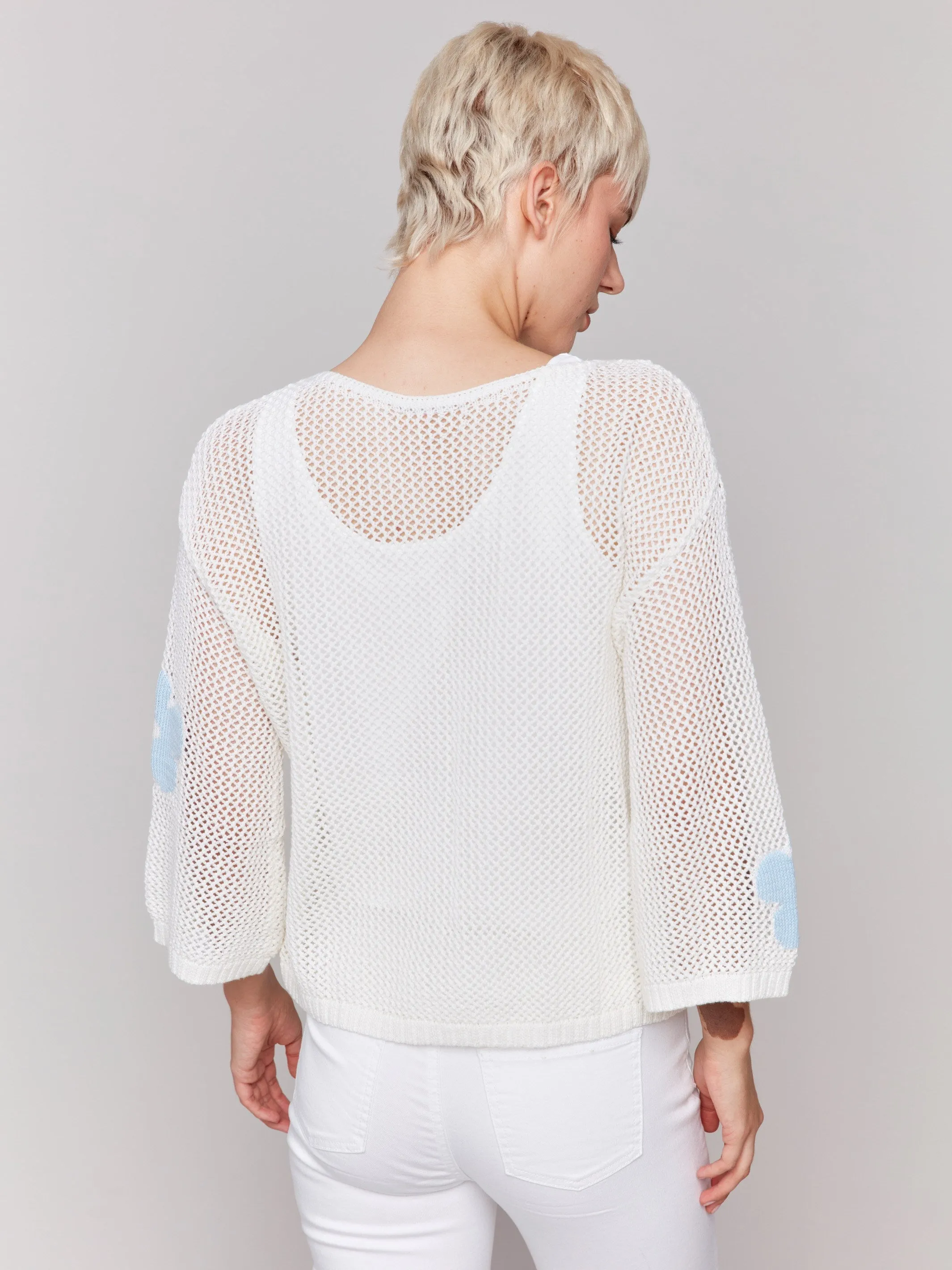Jacquard Knit Crochet Sweater - White sold by Charlie B product image thumbnail 4