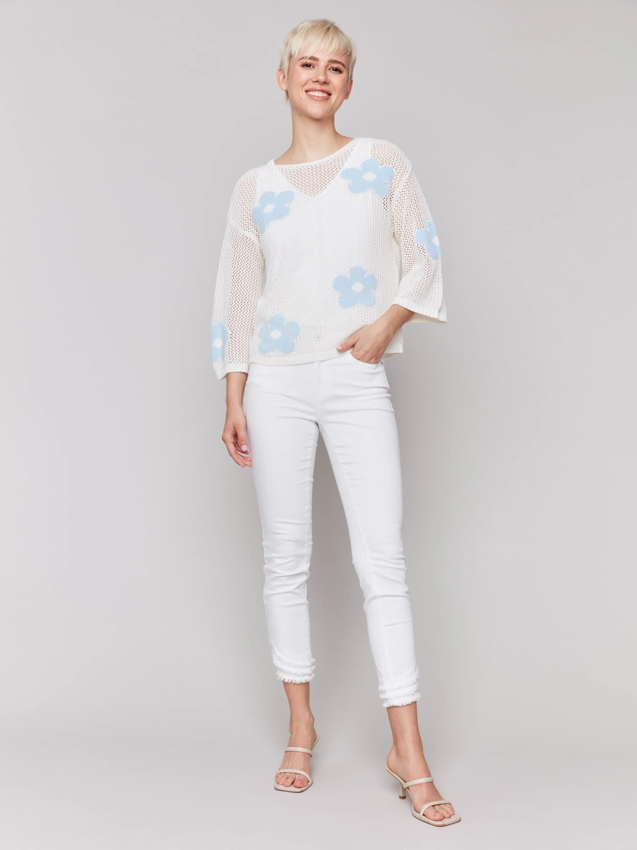 Jacquard Knit Crochet Sweater - White sold by Charlie B product image thumbnail 5