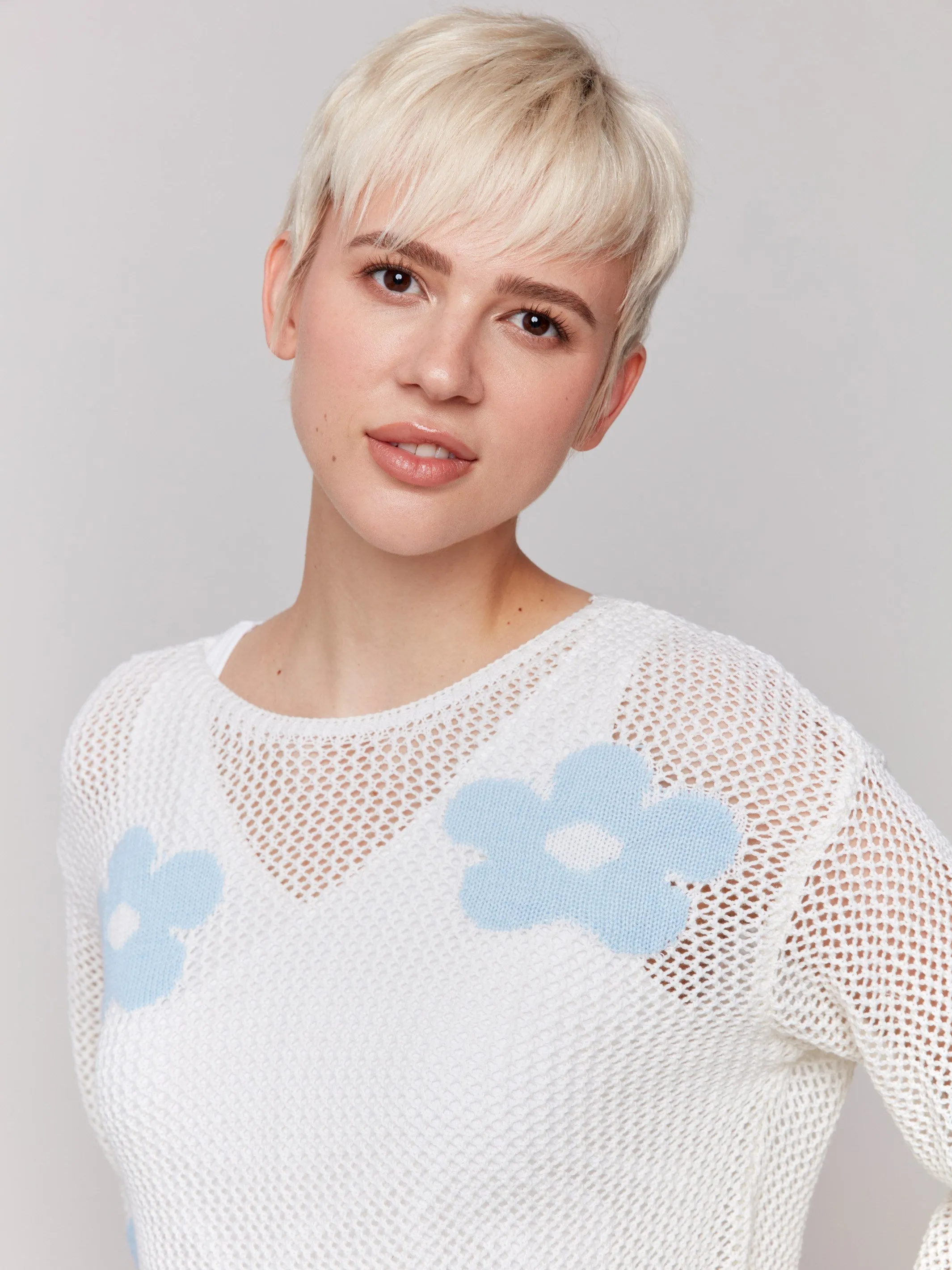 Jacquard Knit Crochet Sweater - White sold by Charlie B product image thumbnail 2