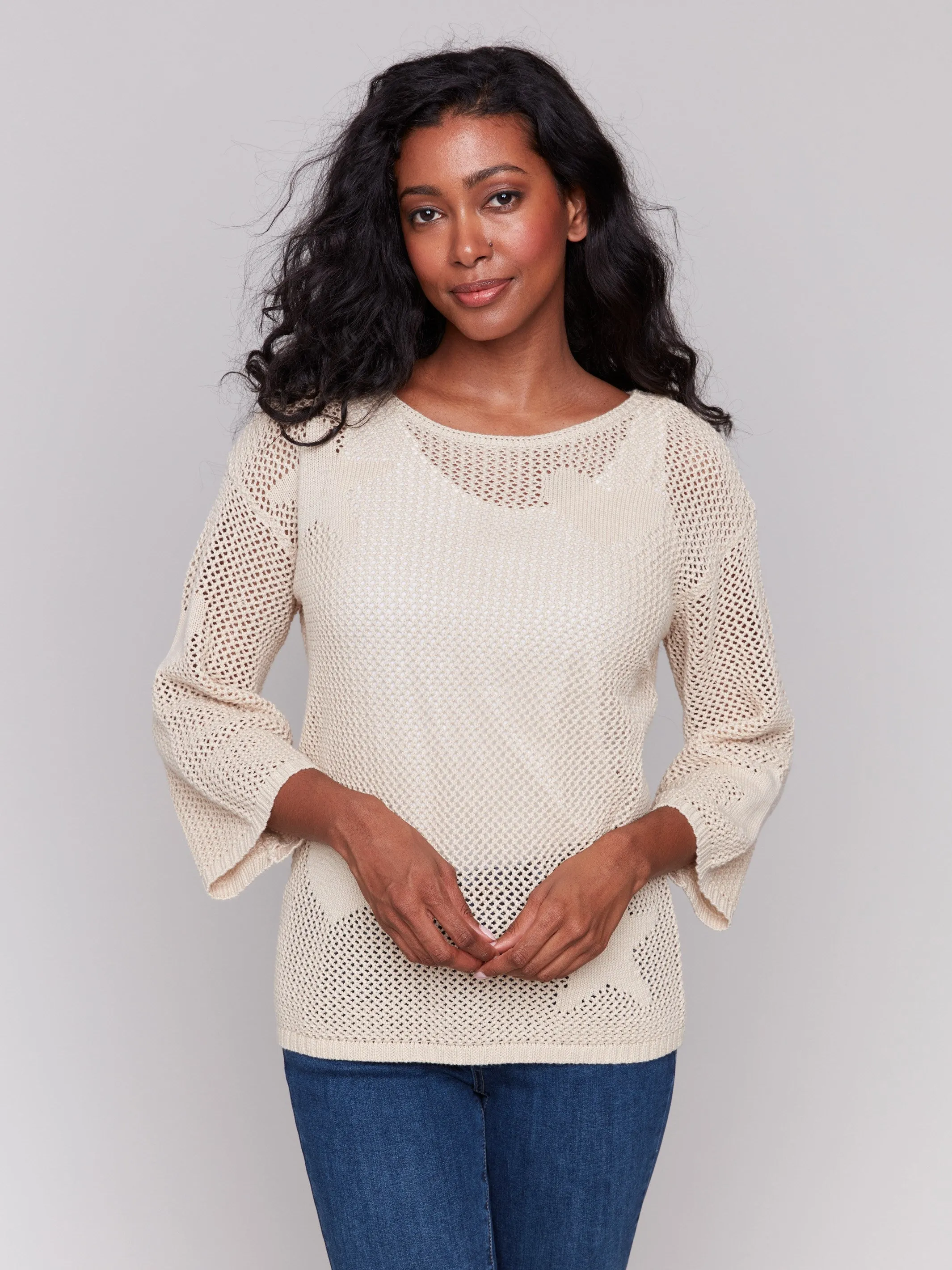Jacquard Knit Crochet Sweater - Natural sold by Charlie B product image thumbnail 4