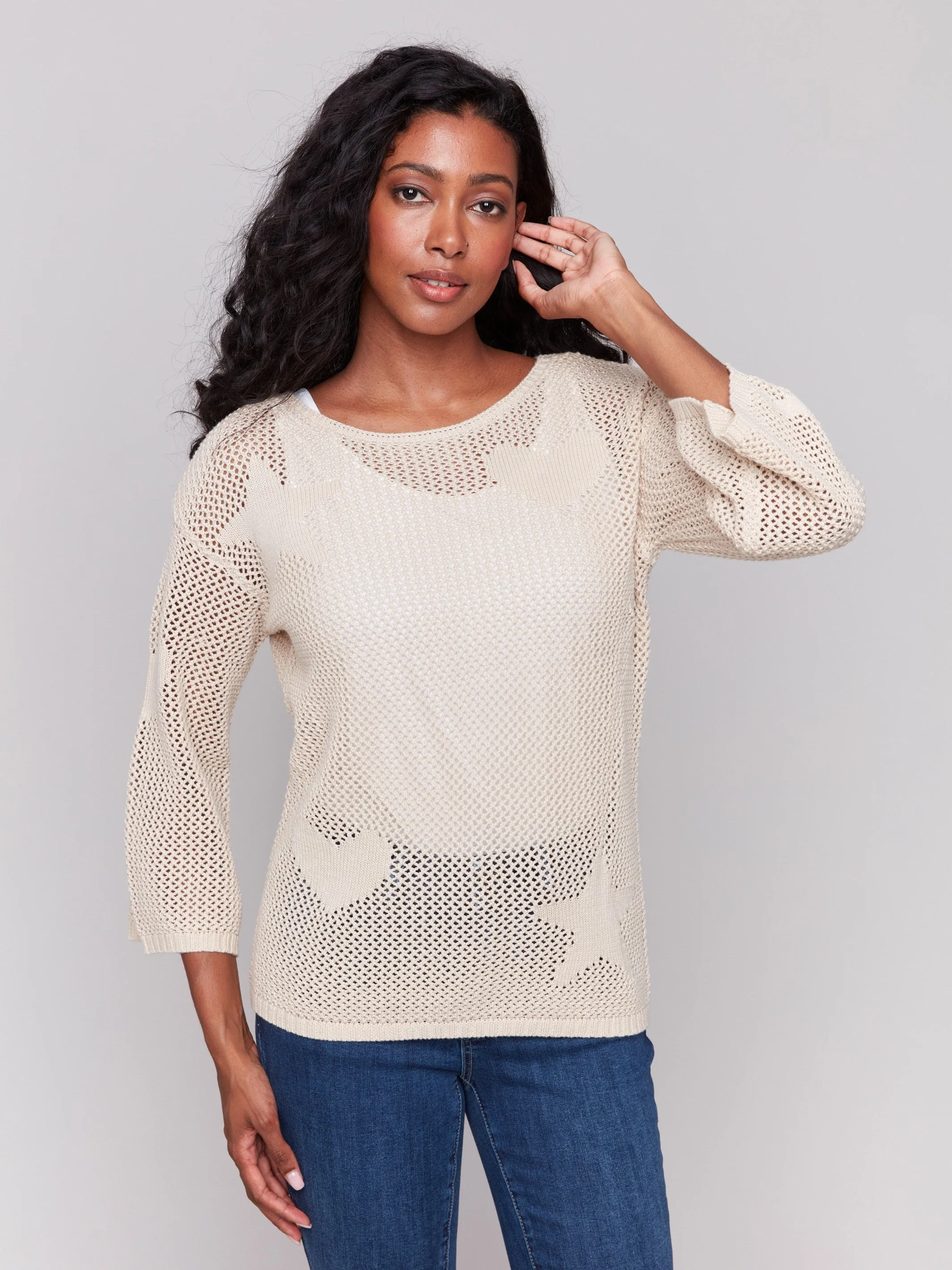 Jacquard Knit Crochet Sweater - Natural sold by Charlie B