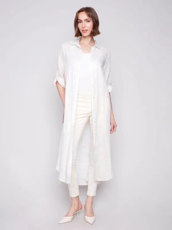 Foil Print Linen Blend Tunic Dress - Champagne sold by Charlie B