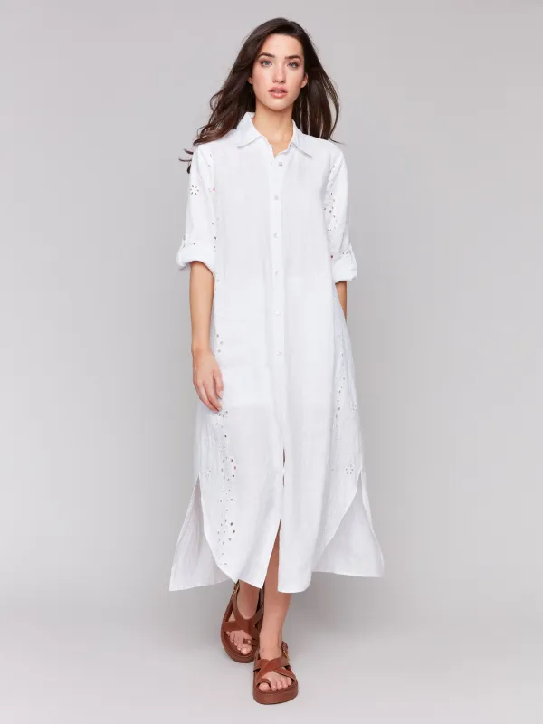 Eyelet Embroidery Cotton-Linen Tunic Dress - White sold by Charlie B