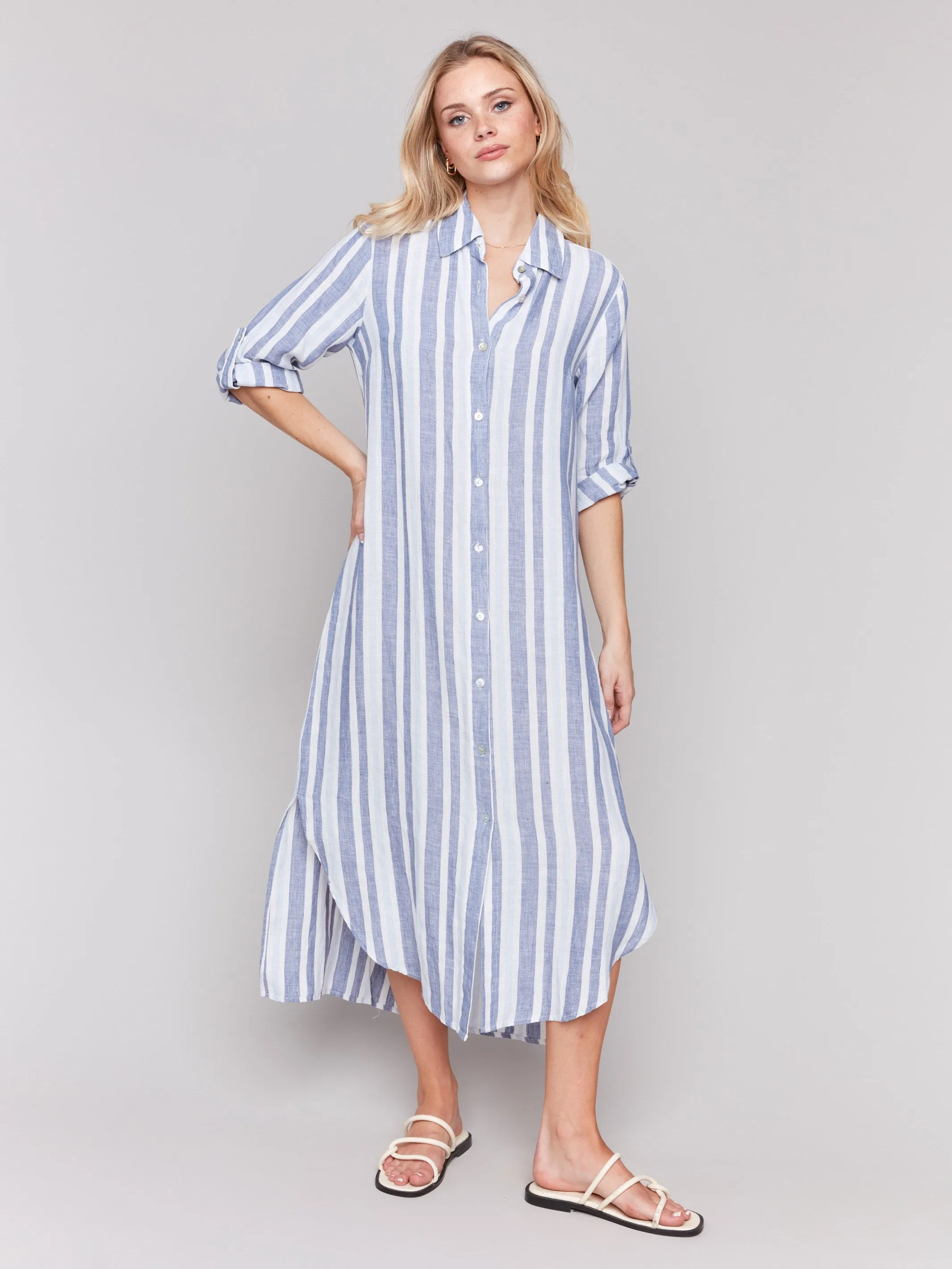 Striped Linen Blend Tunic Dress - Stripes sold by Charlie B product image thumbnail 5