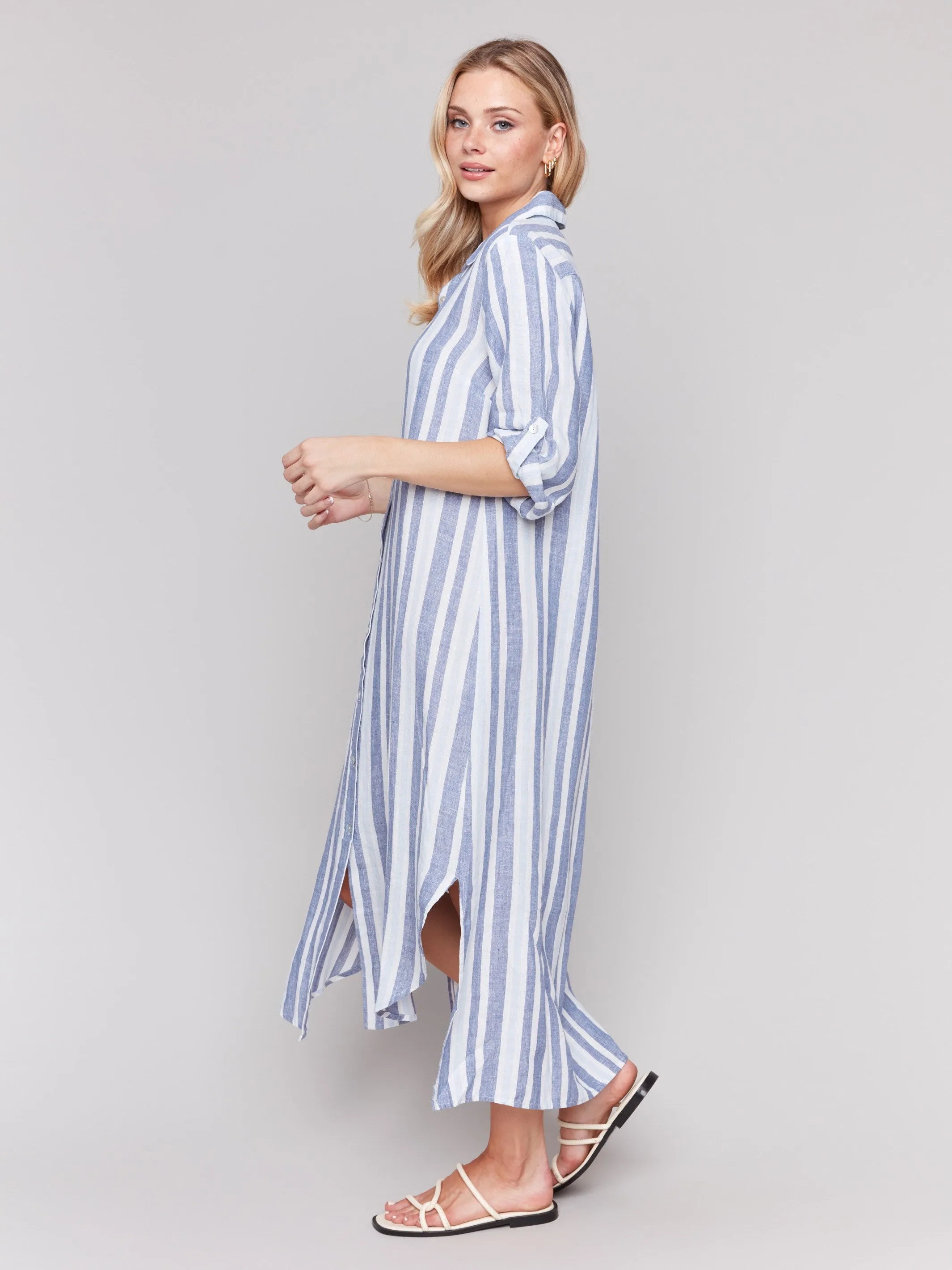 Striped Linen Blend Tunic Dress - Stripes sold by Charlie B product image thumbnail 3