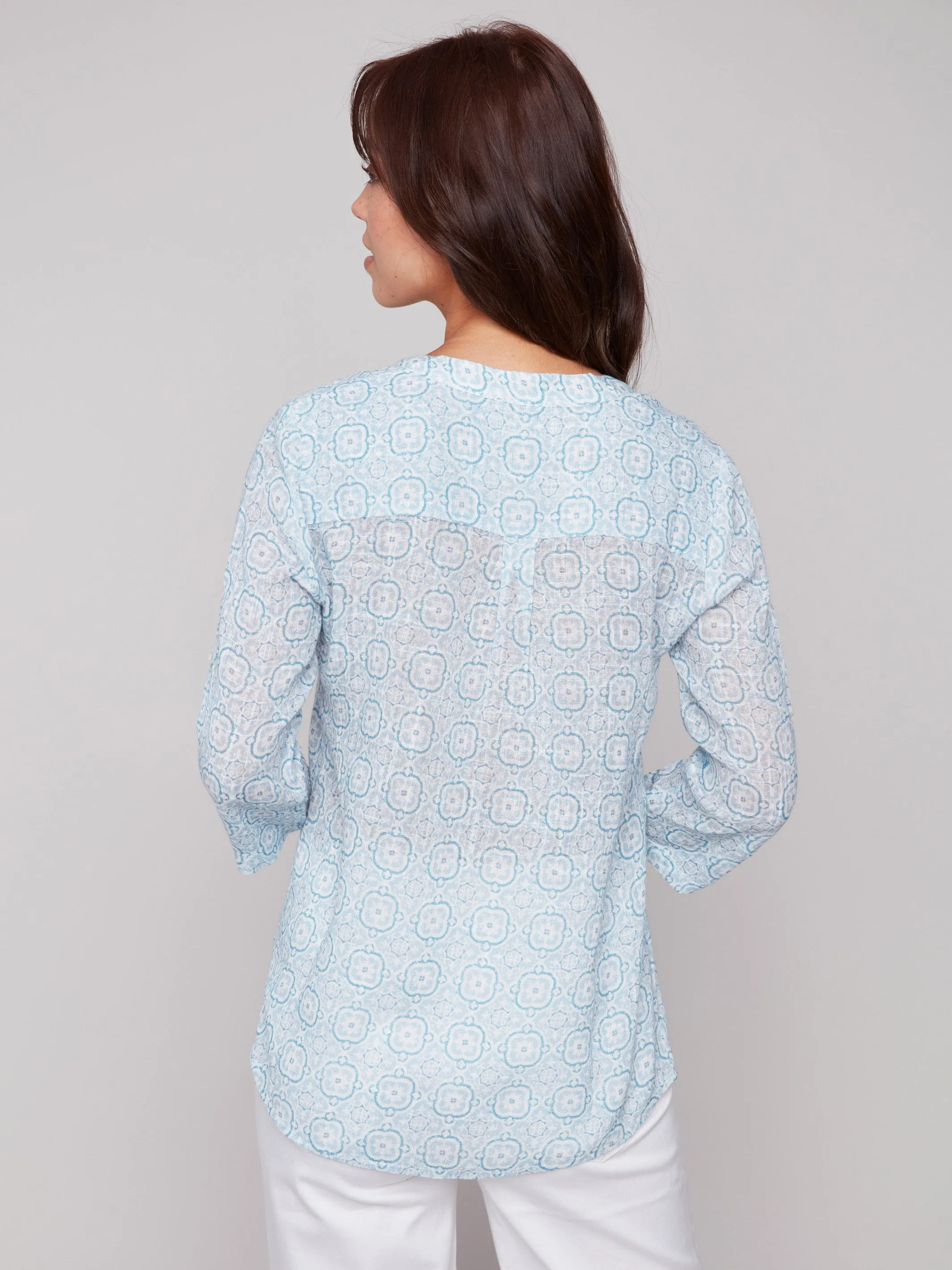 Printed Cotton Gauze Half-Button Blouse - Tiles sold by Charlie B product image thumbnail 5