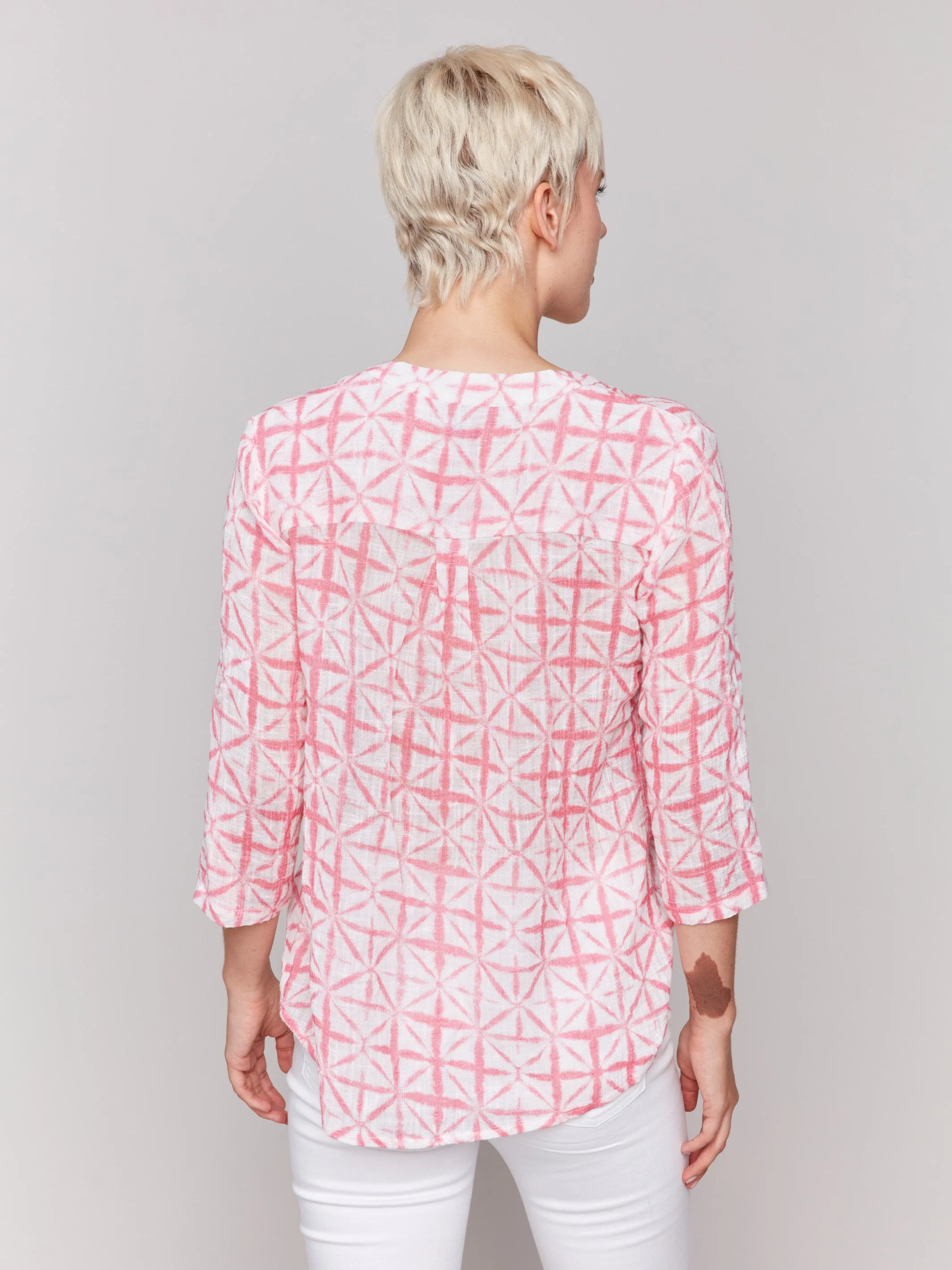 Printed Cotton Gauze Half-Button Blouse - Begonia sold by Charlie B product image thumbnail 4