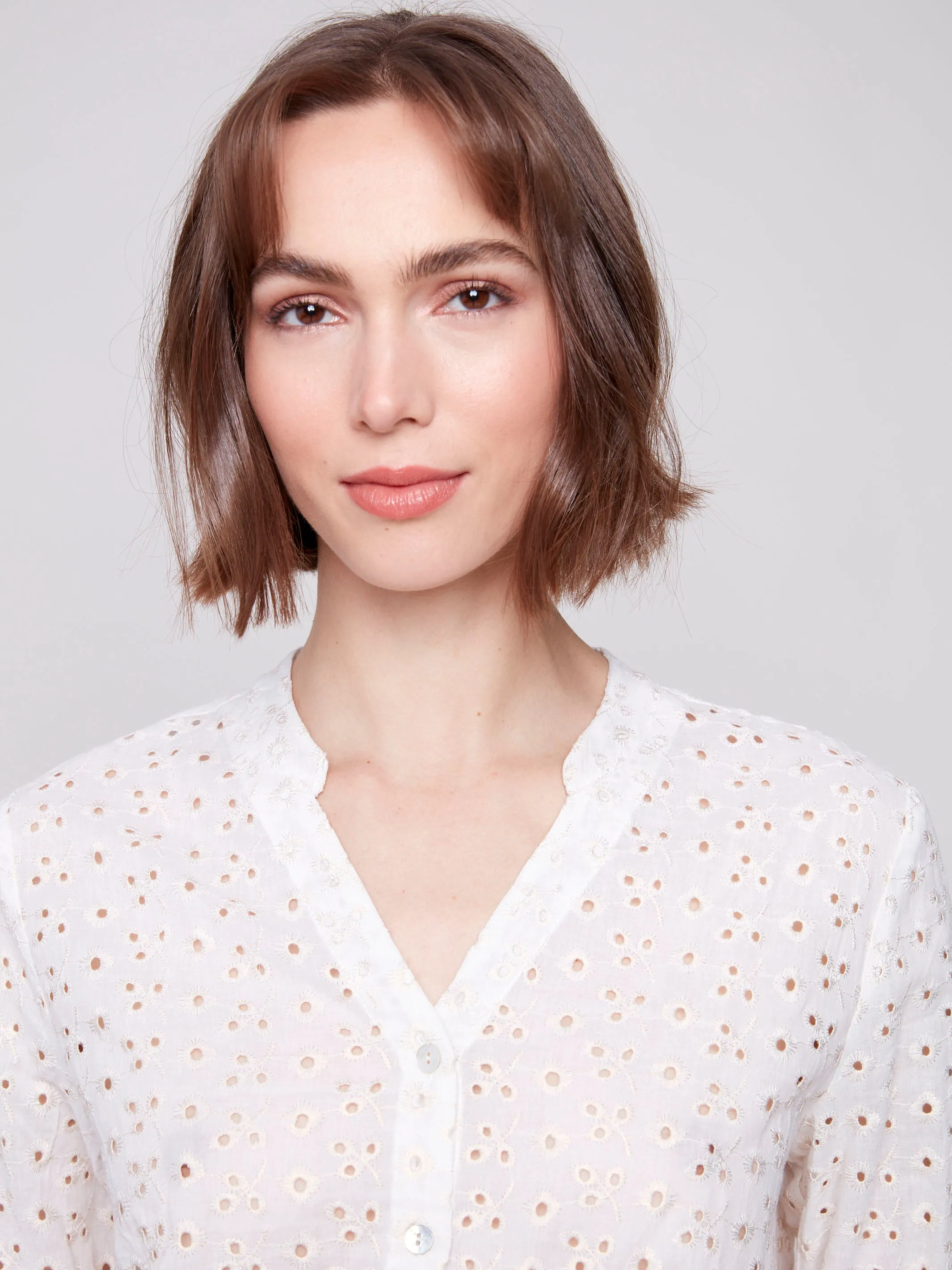 Eyelet Embroidery Cotton Blouse with Front Tie - Gold sold by Charlie B product image thumbnail 3