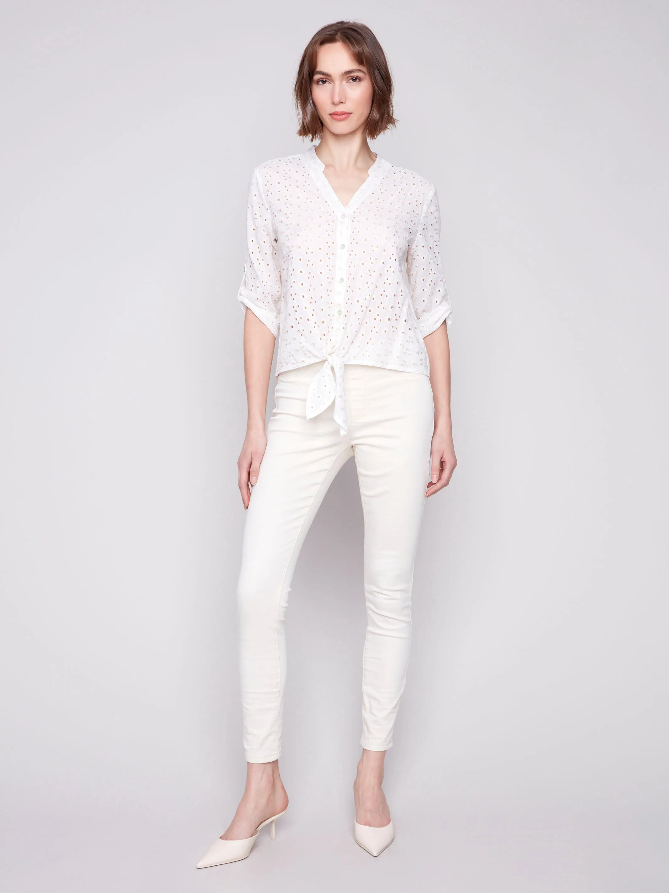 Eyelet Embroidery Cotton Blouse with Front Tie - Gold sold by Charlie B product image thumbnail 5