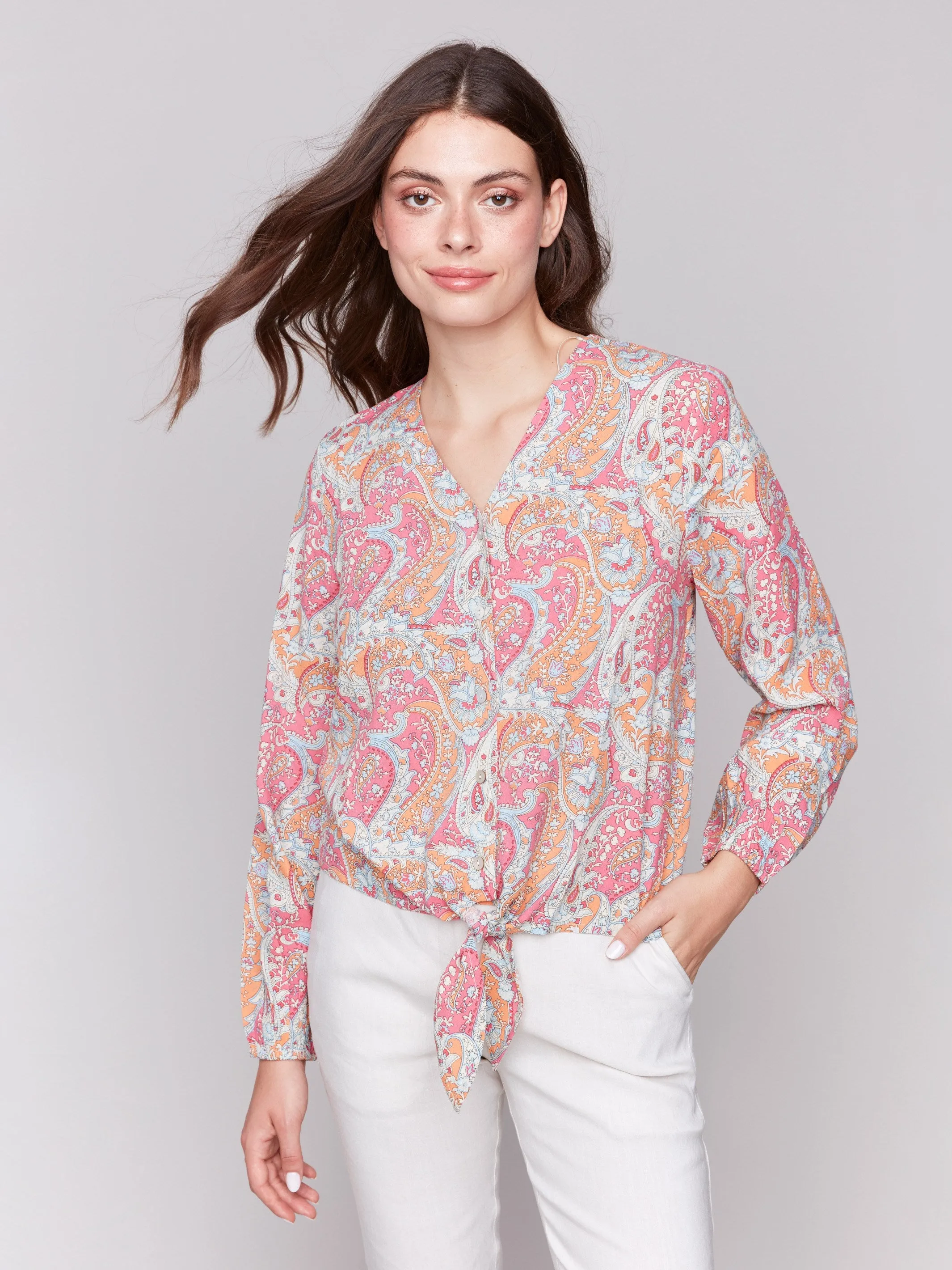 Long Sleeve Blouse with Tie - Paisley sold by Charlie B product image thumbnail 3