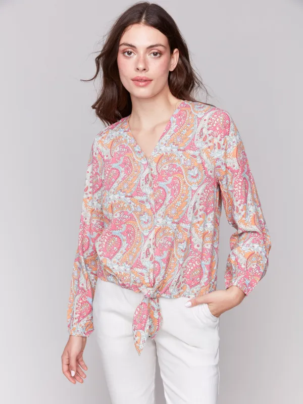 Long Sleeve Blouse with Tie - Paisley sold by Charlie B