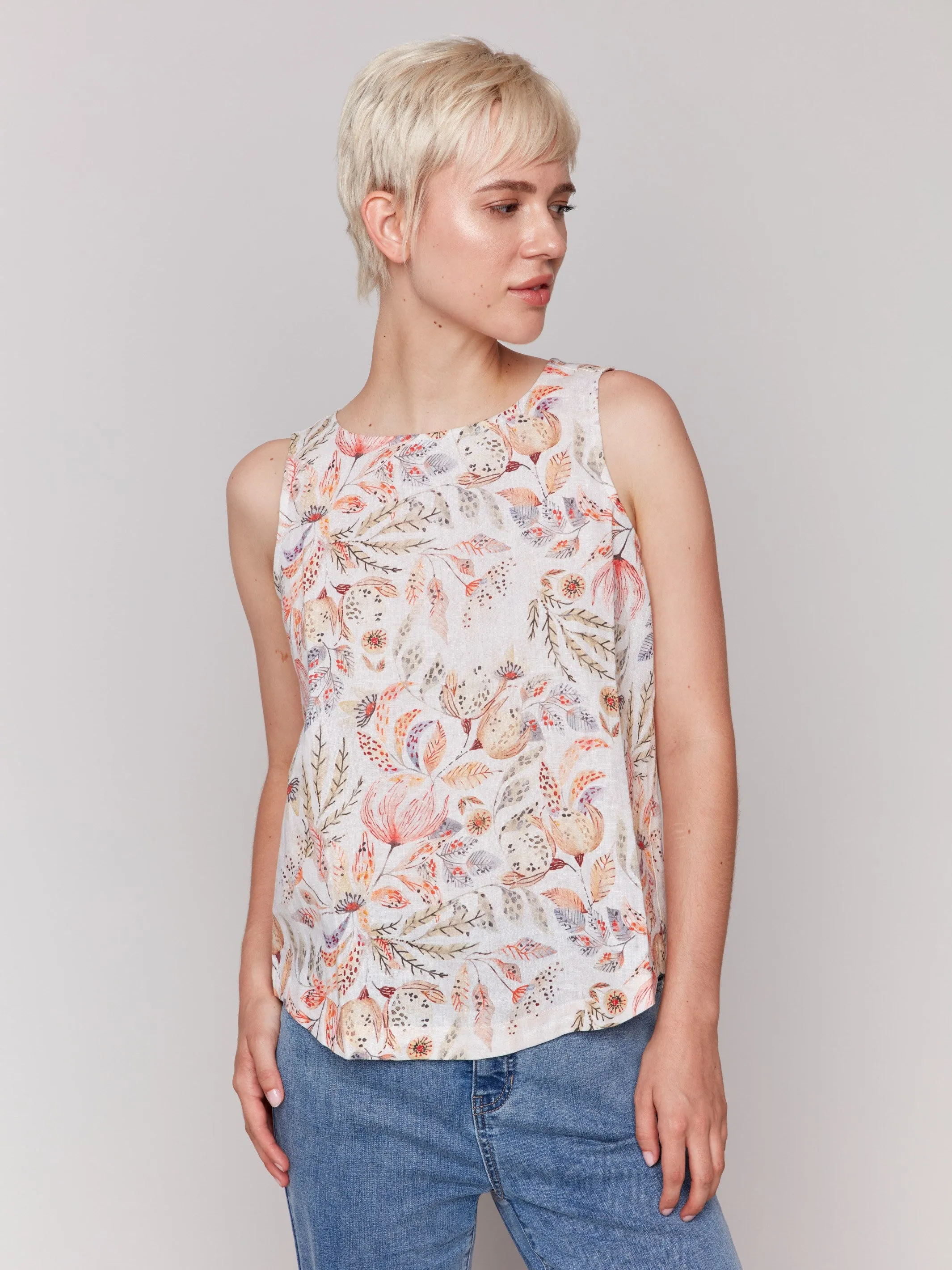 Printed Sleeveless Top with Rounded Hem - Tropical sold by Charlie B product image thumbnail 3