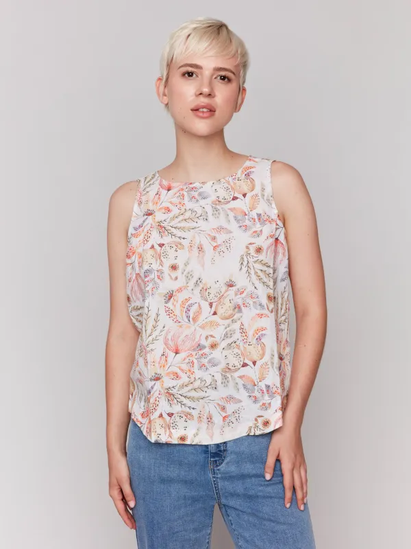 Printed Sleeveless Top with Rounded Hem - Tropical sold by Charlie B
