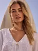 Eyelet Embroidery V-Neck Blouse with Front Ties - White sold by Charlie B