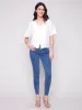 Eyelet Embroidery V-Neck Blouse with Front Ties - White sold by Charlie B