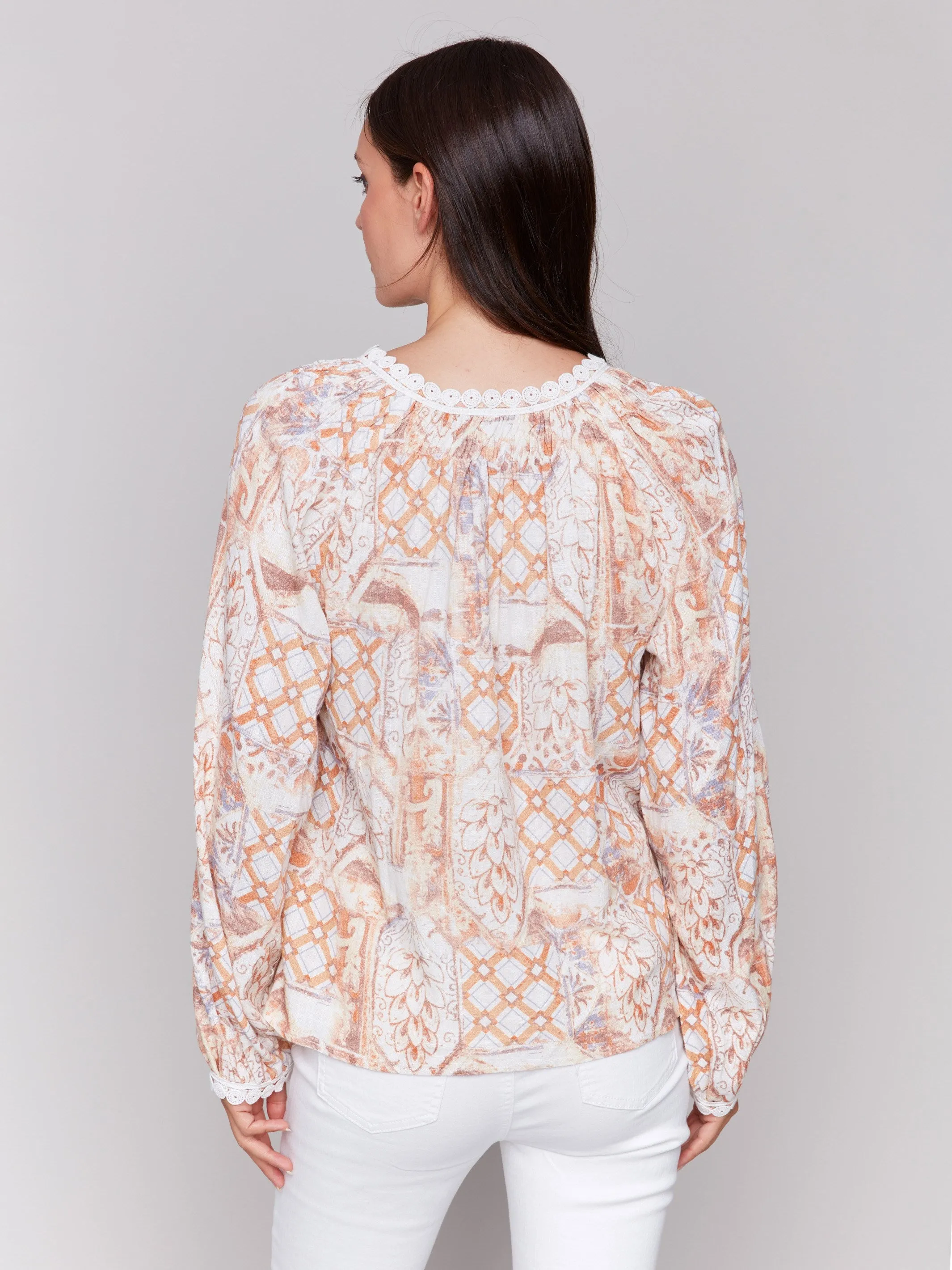 Printed Raglan Blouse with V-Notch Neckline - Papaya sold by Charlie B product image thumbnail 4