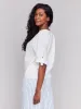 Linen Blend 3/4 Sleeve Top with Front Tie - White sold by Charlie B