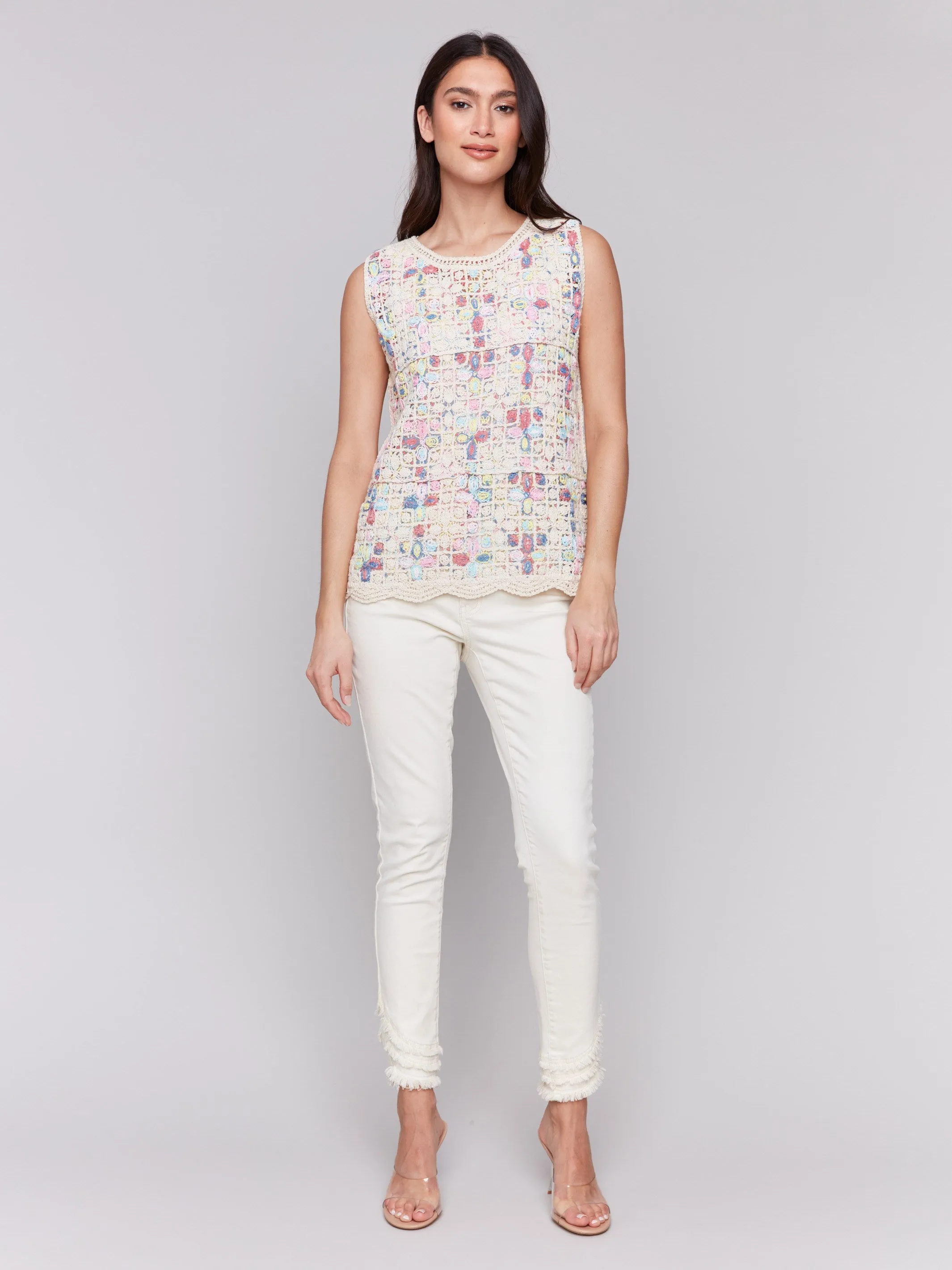 Sleeveless Crochet Crew Neck Top - Natural sold by Charlie B product image thumbnail 3