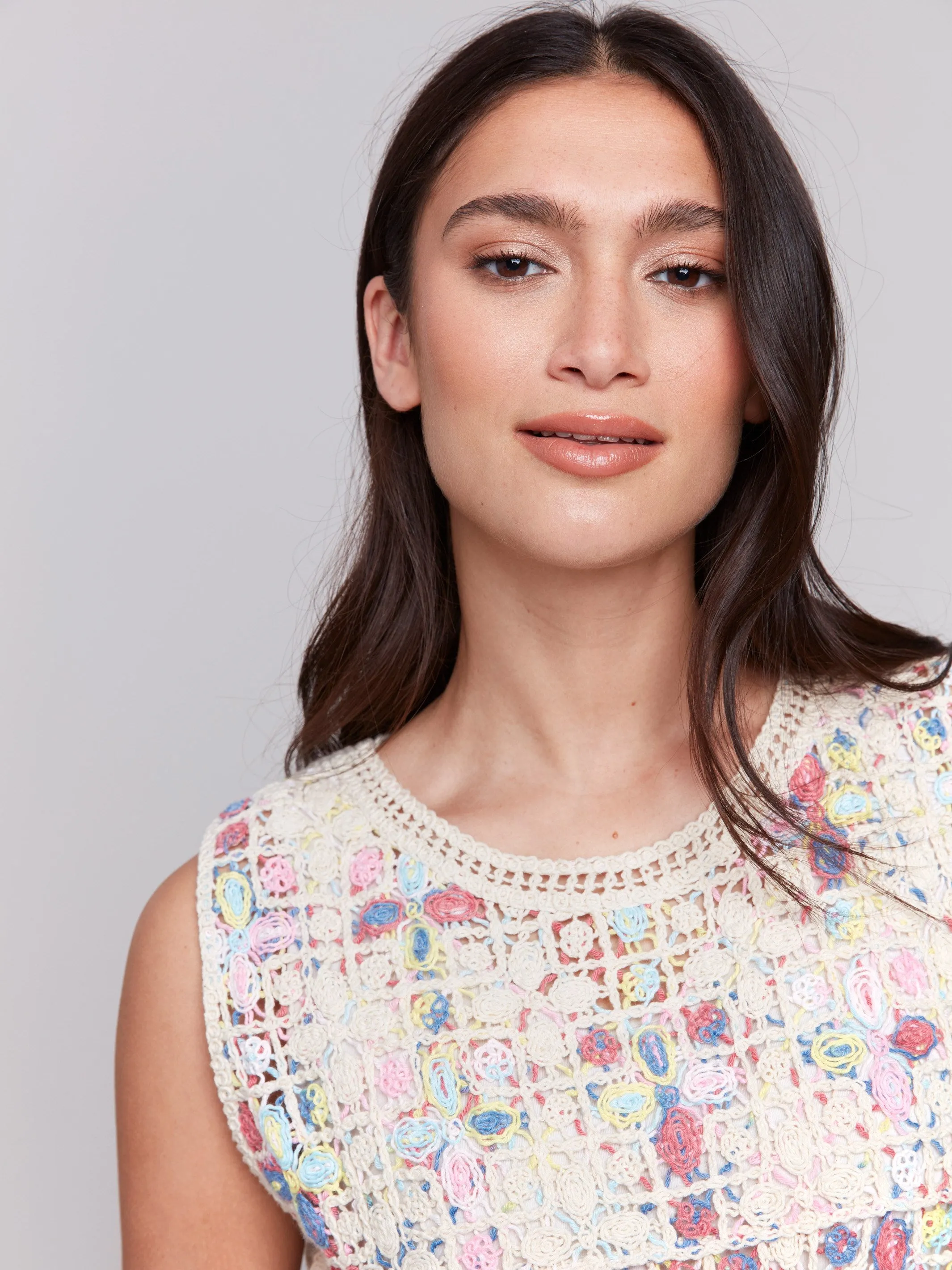 Sleeveless Crochet Crew Neck Top - Natural sold by Charlie B product image thumbnail 2