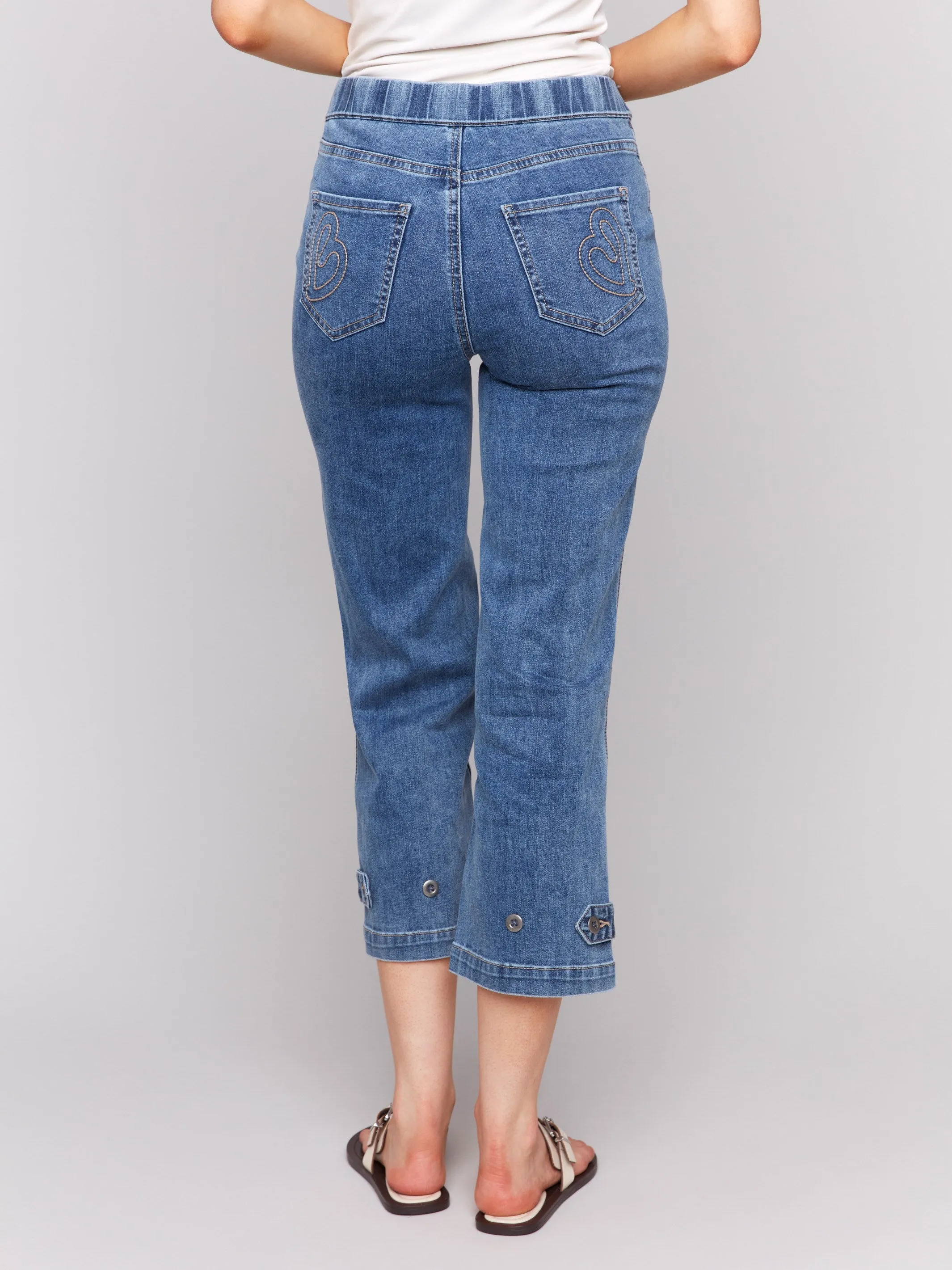 Cropped Pull-On Jeans with Hem Tab - Medium Blue sold by Charlie B product image thumbnail 4