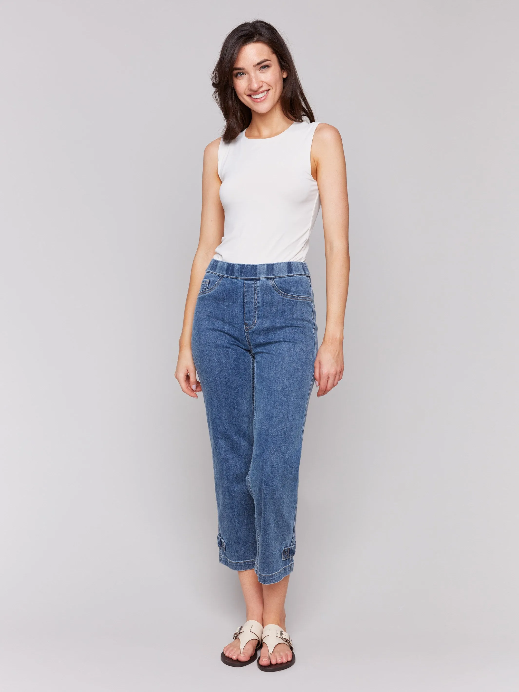 Cropped Pull-On Jeans with Hem Tab - Medium Blue sold by Charlie B product image thumbnail 5