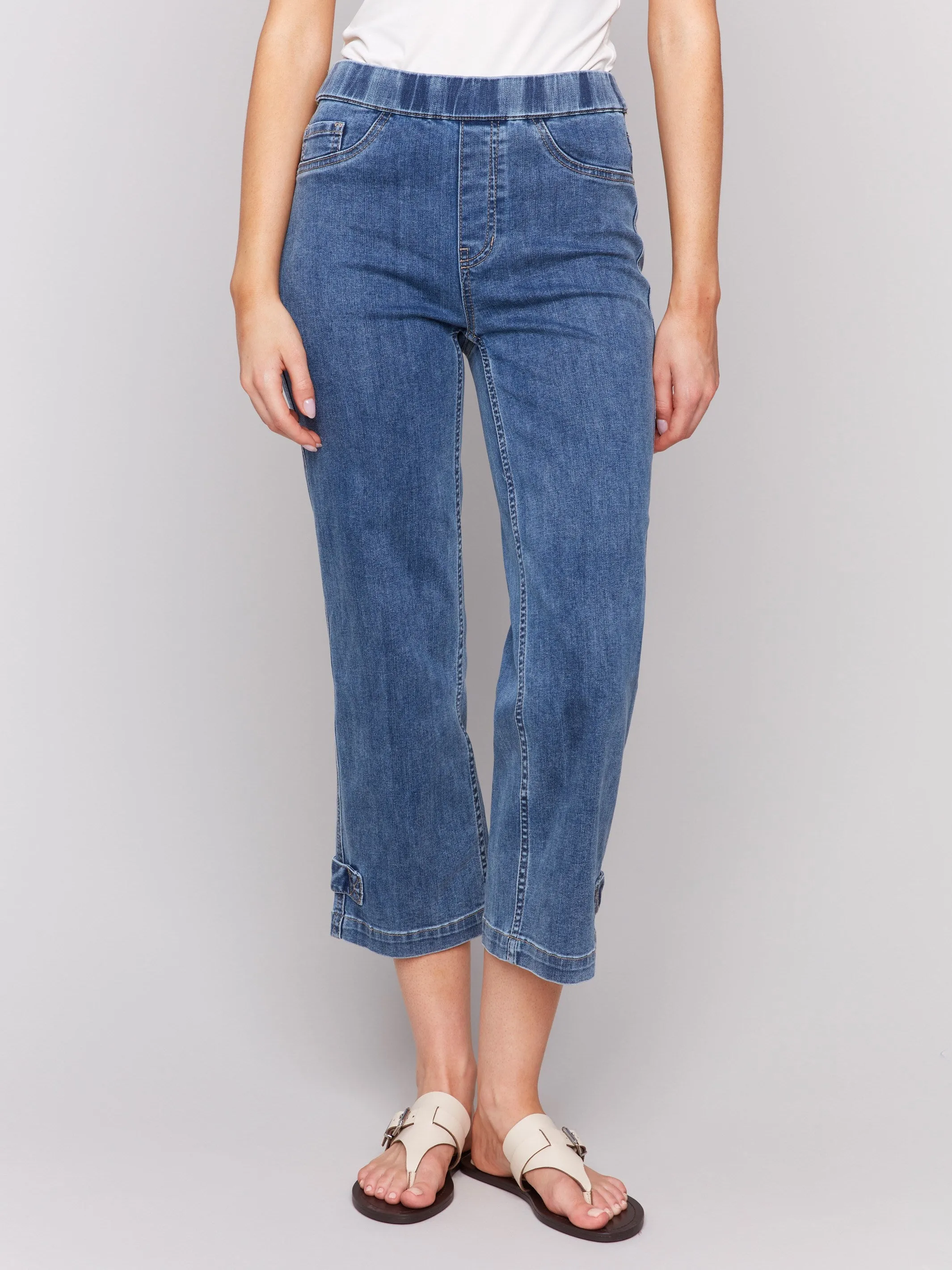 Cropped Pull-On Jeans with Hem Tab - Medium Blue sold by Charlie B product image thumbnail 2