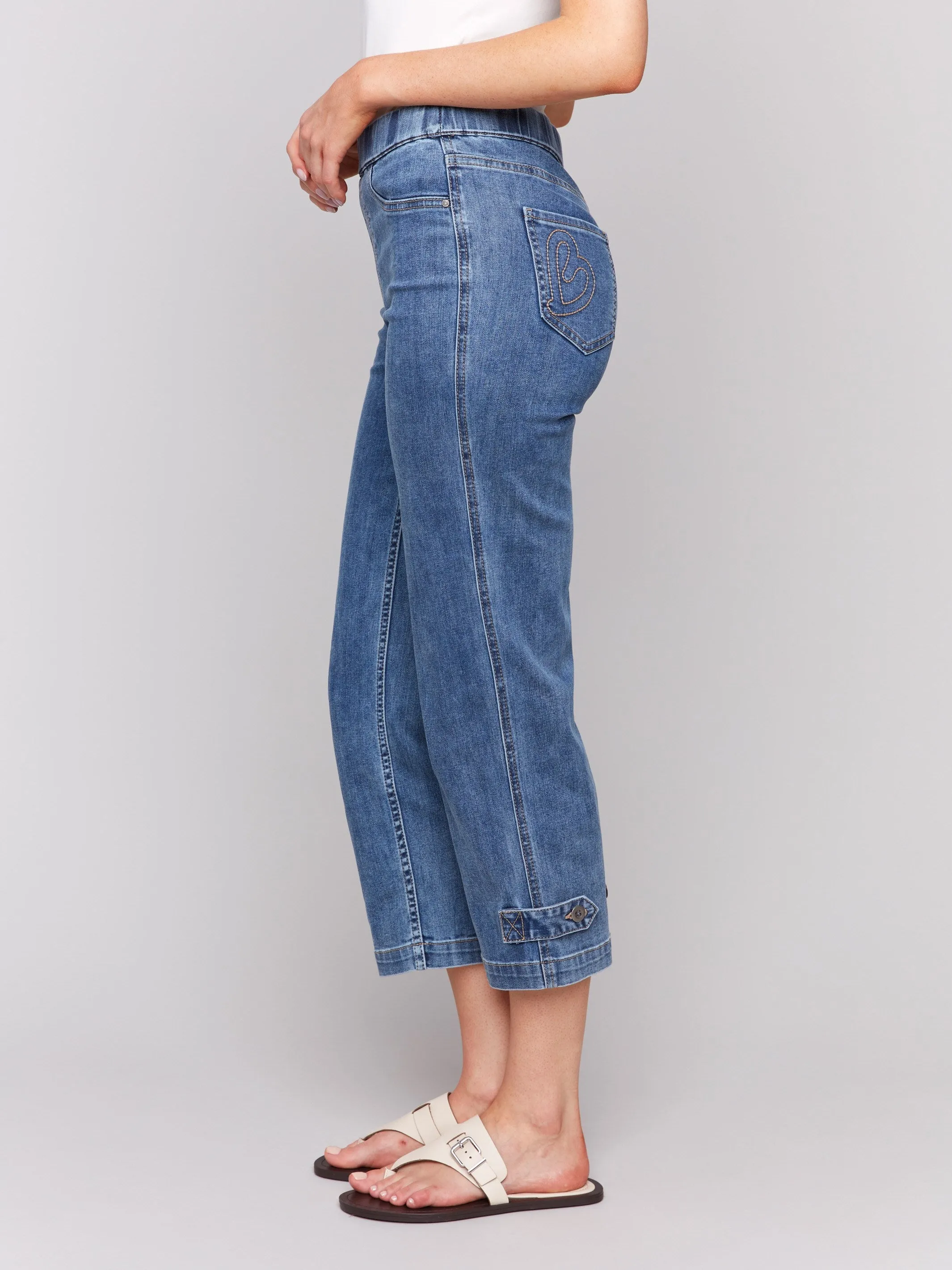 Cropped Pull-On Jeans with Hem Tab - Medium Blue sold by Charlie B product image thumbnail 3
