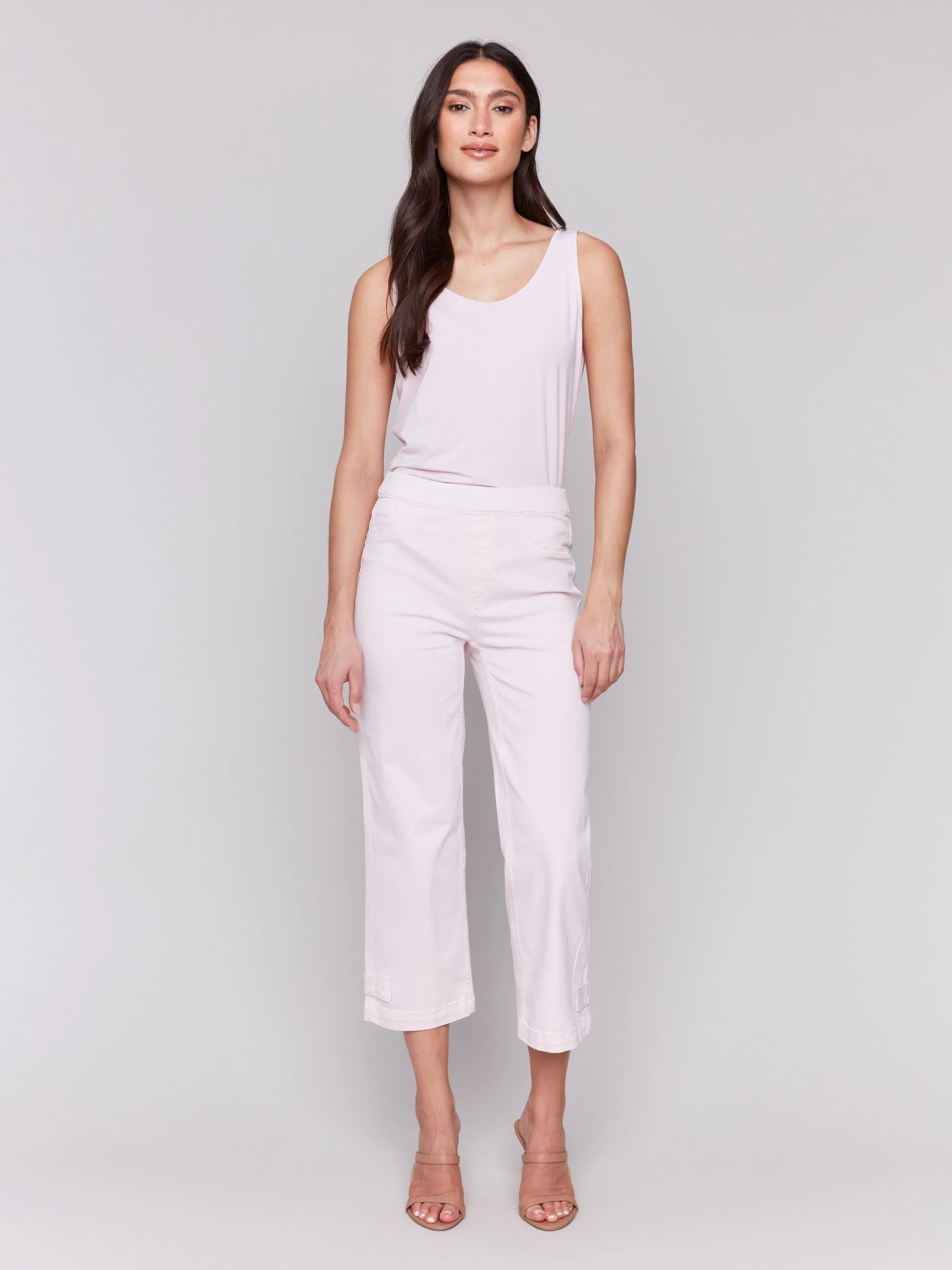 Cropped Pull-On Twill Pants with Hem Tab - Petal sold by Charlie B
