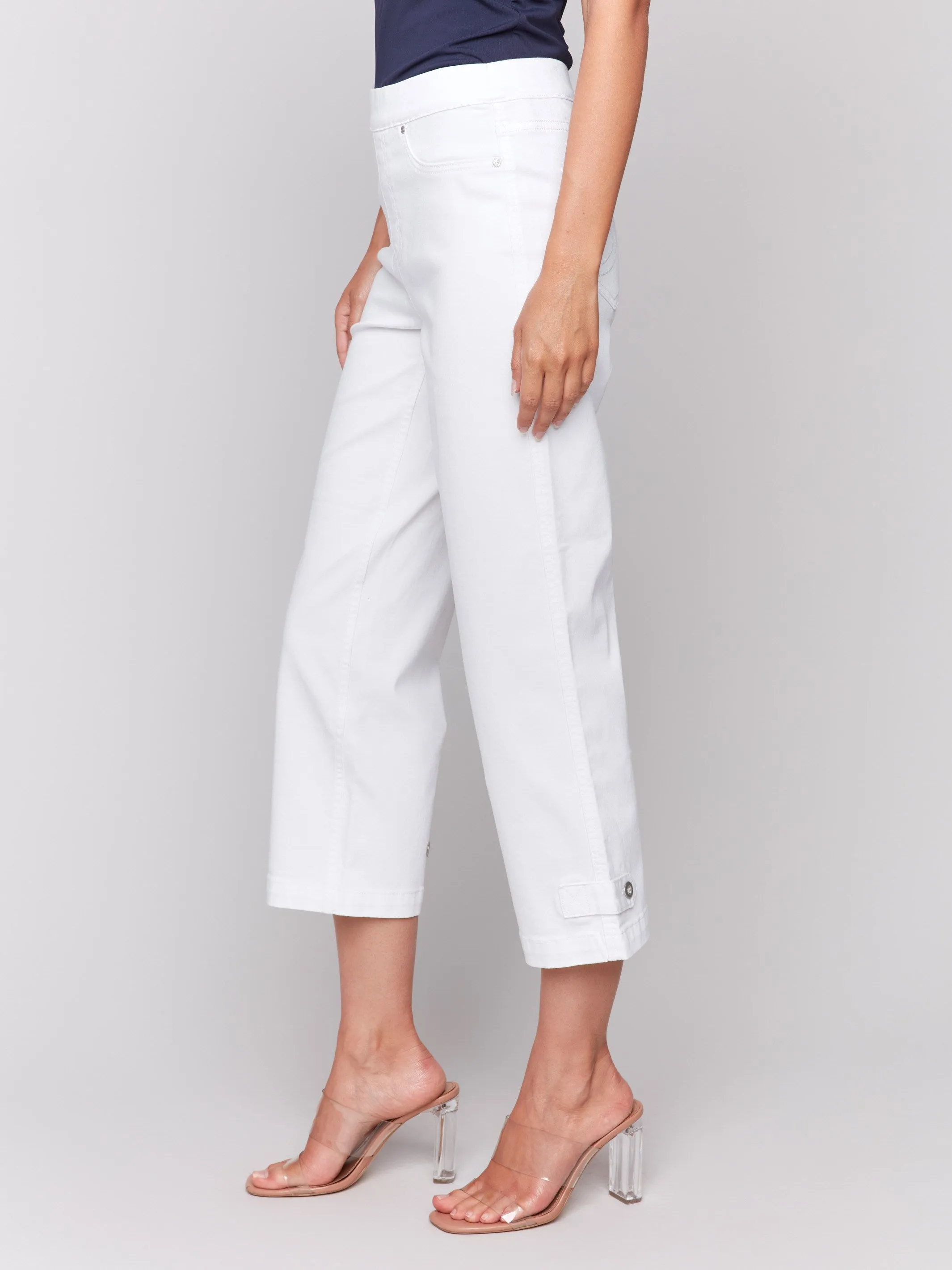 Cropped Pull-On Twill Pants with Hem Tab - White sold by Charlie B product image thumbnail 3