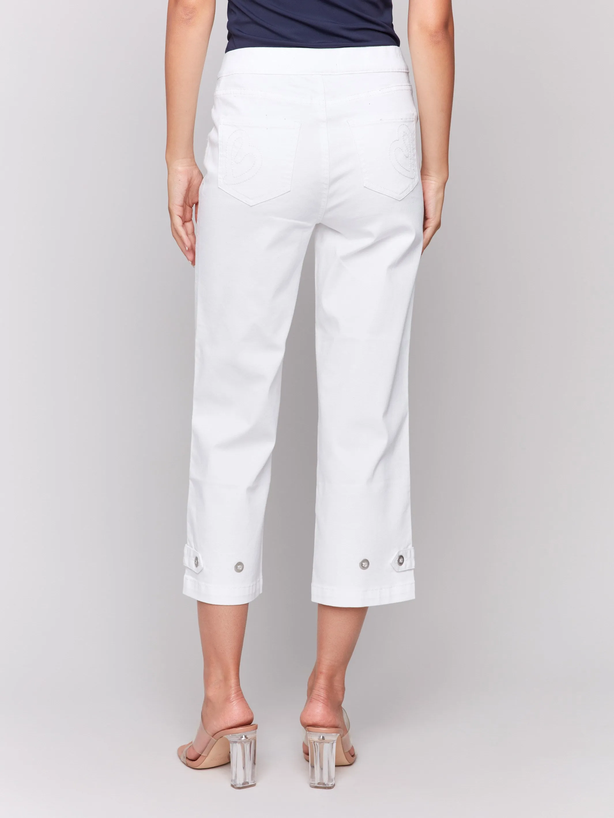Cropped Pull-On Twill Pants with Hem Tab - White sold by Charlie B product image thumbnail 4