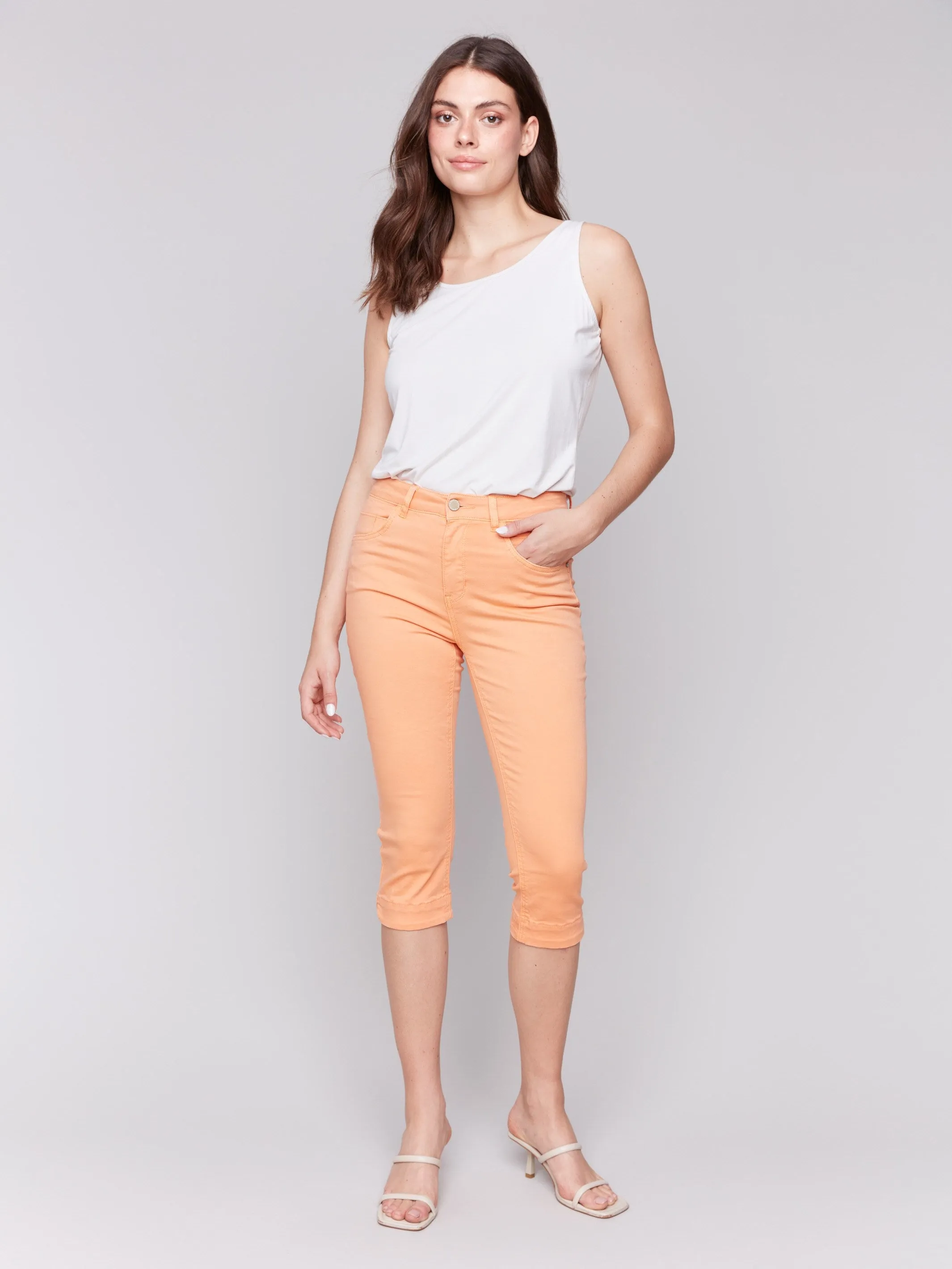 Knee High Capri Twill Pants - Papaya sold by Charlie B