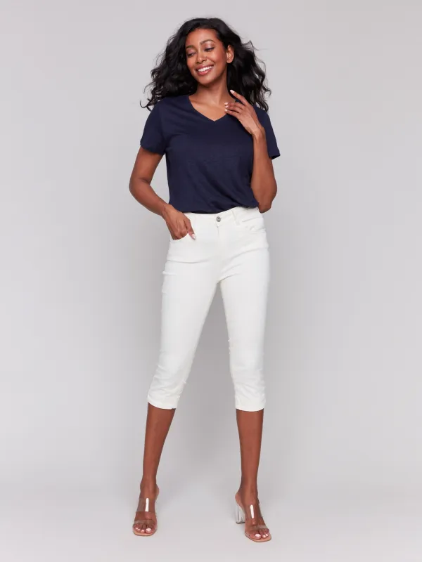 Knee High Capri Twill Pants - Natural sold by Charlie B