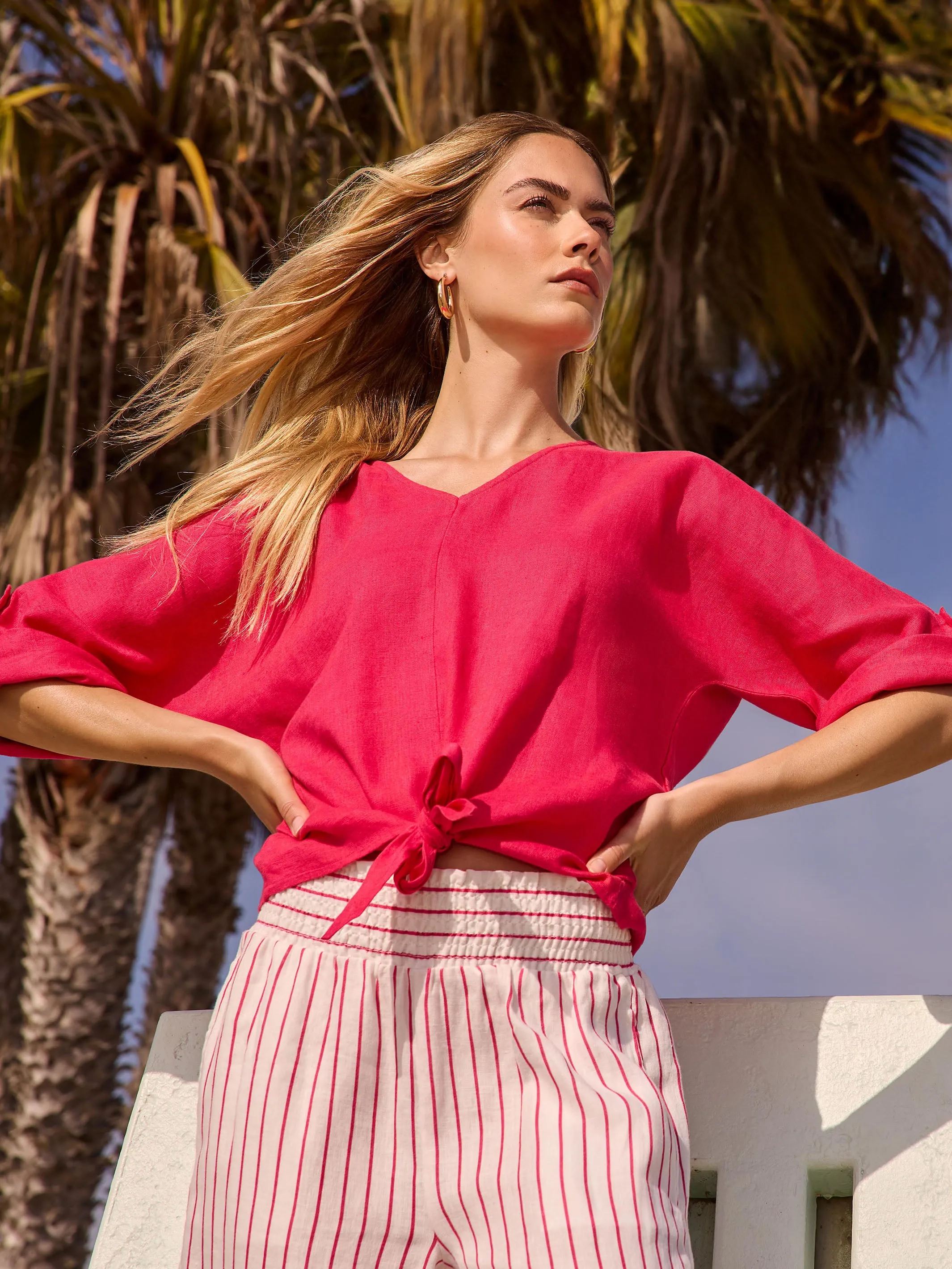 Striped Linen-Blend Wide Leg Pants - Paradise sold by Charlie B product image thumbnail 5