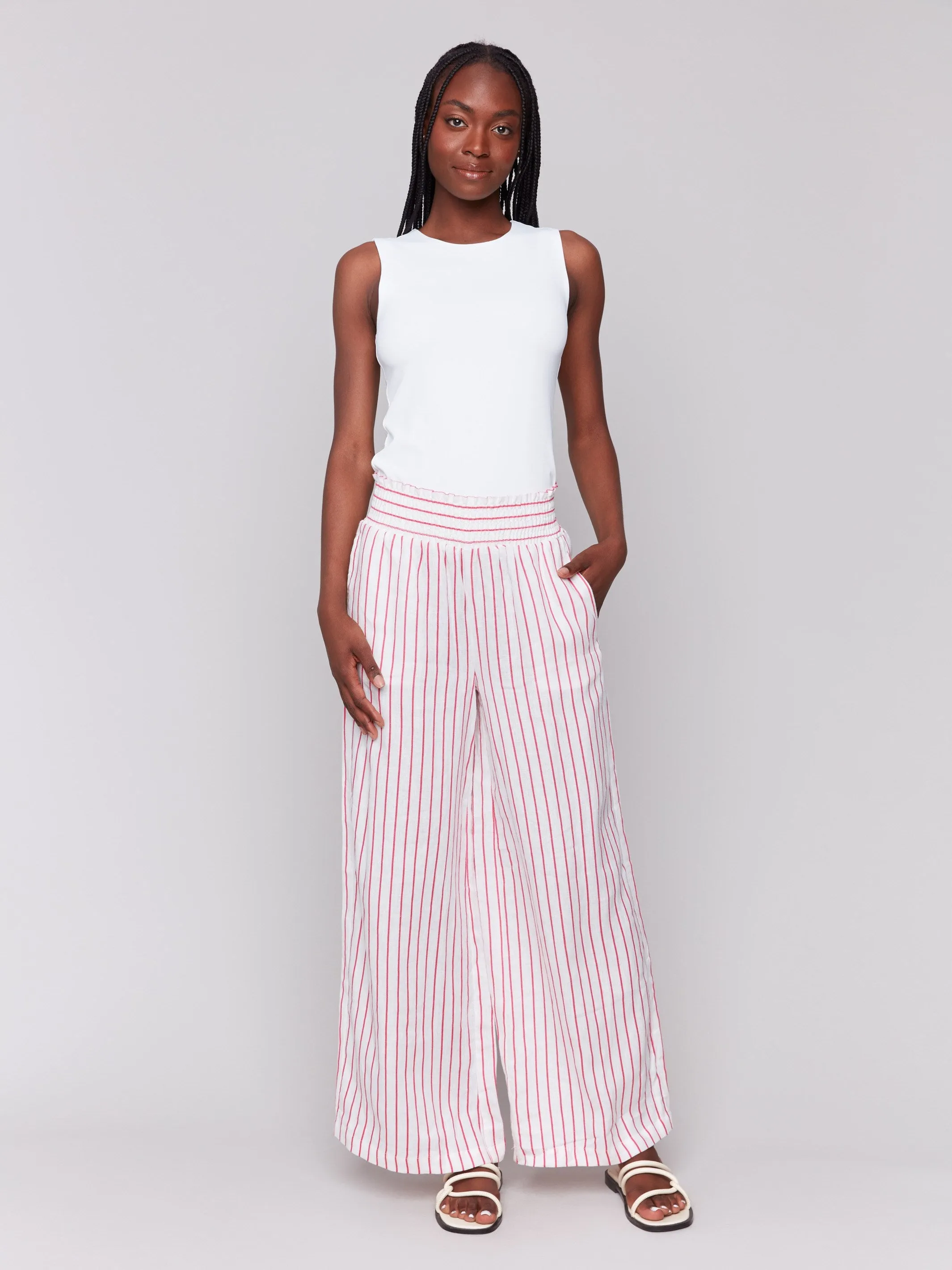 Striped Linen-Blend Wide Leg Pants - Paradise sold by Charlie B